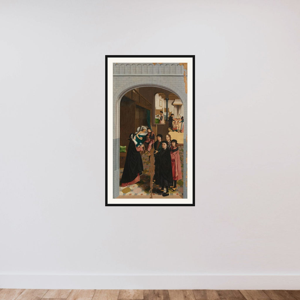 The Seven Works of Mercy framed — shown to scale