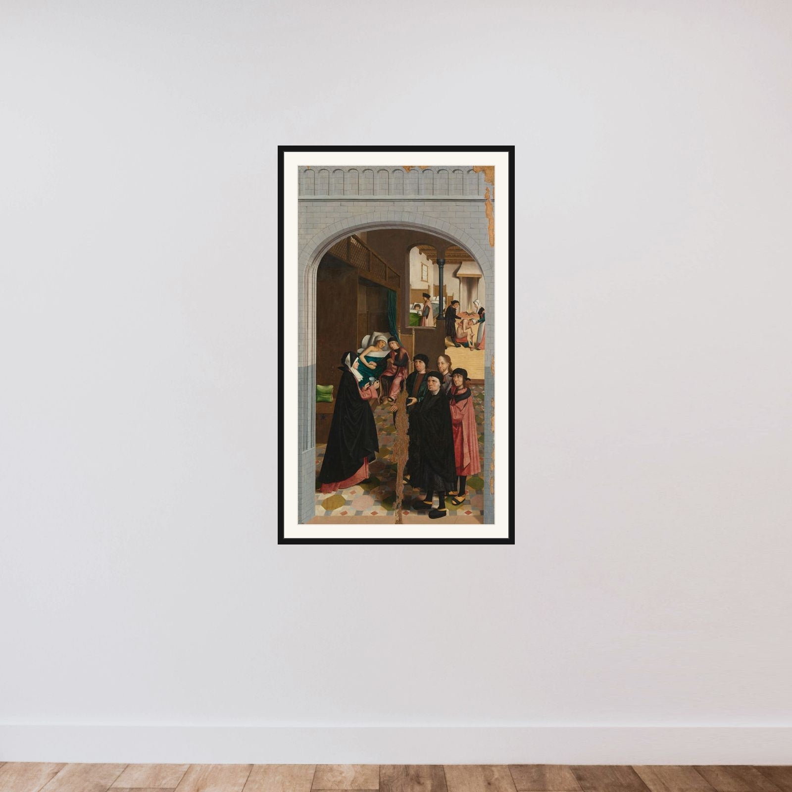 The Seven Works of Mercy framed — shown to scale