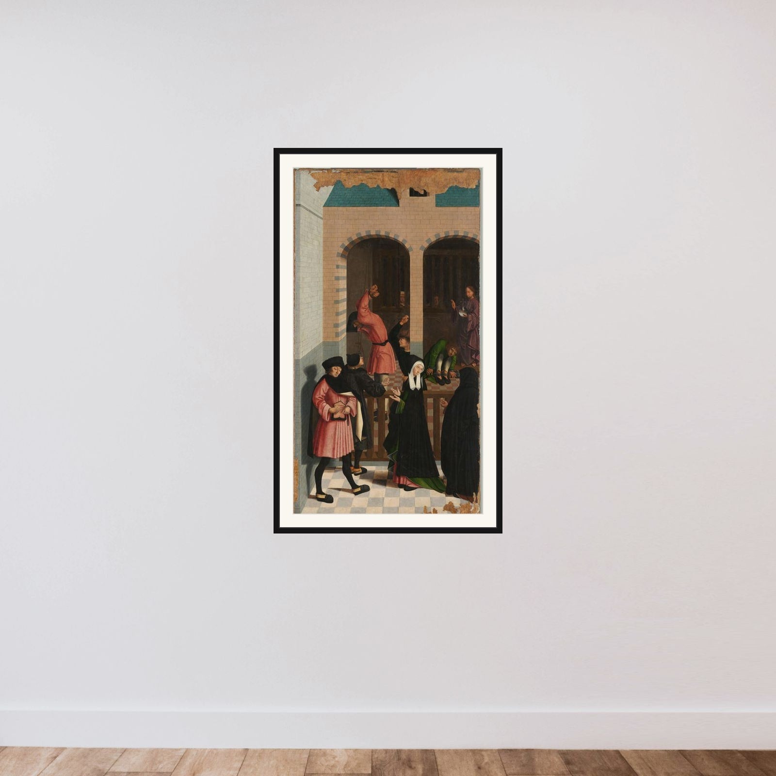 The Seven Works of Mercy framed — shown to scale