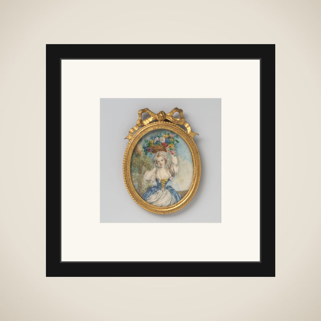 Schilderij with voorstelling van een girl with bloemenmand framed