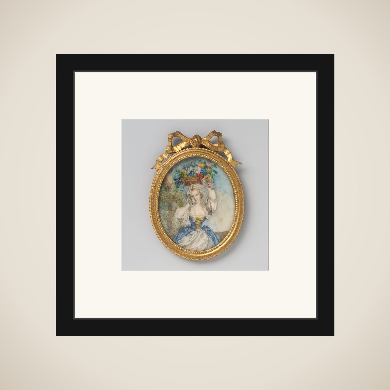 Schilderij with voorstelling van een girl with bloemenmand framed