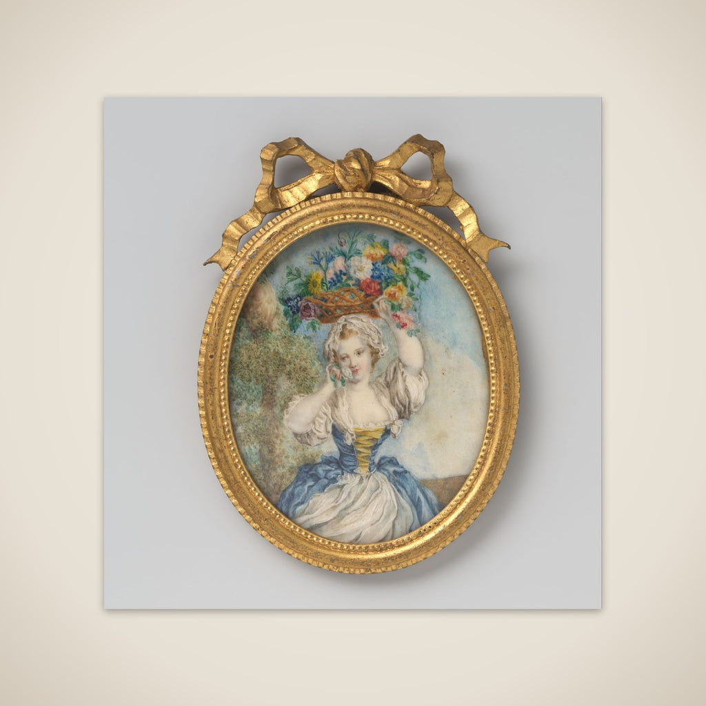 Schilderij with voorstelling van een girl with bloemenmand unframed print