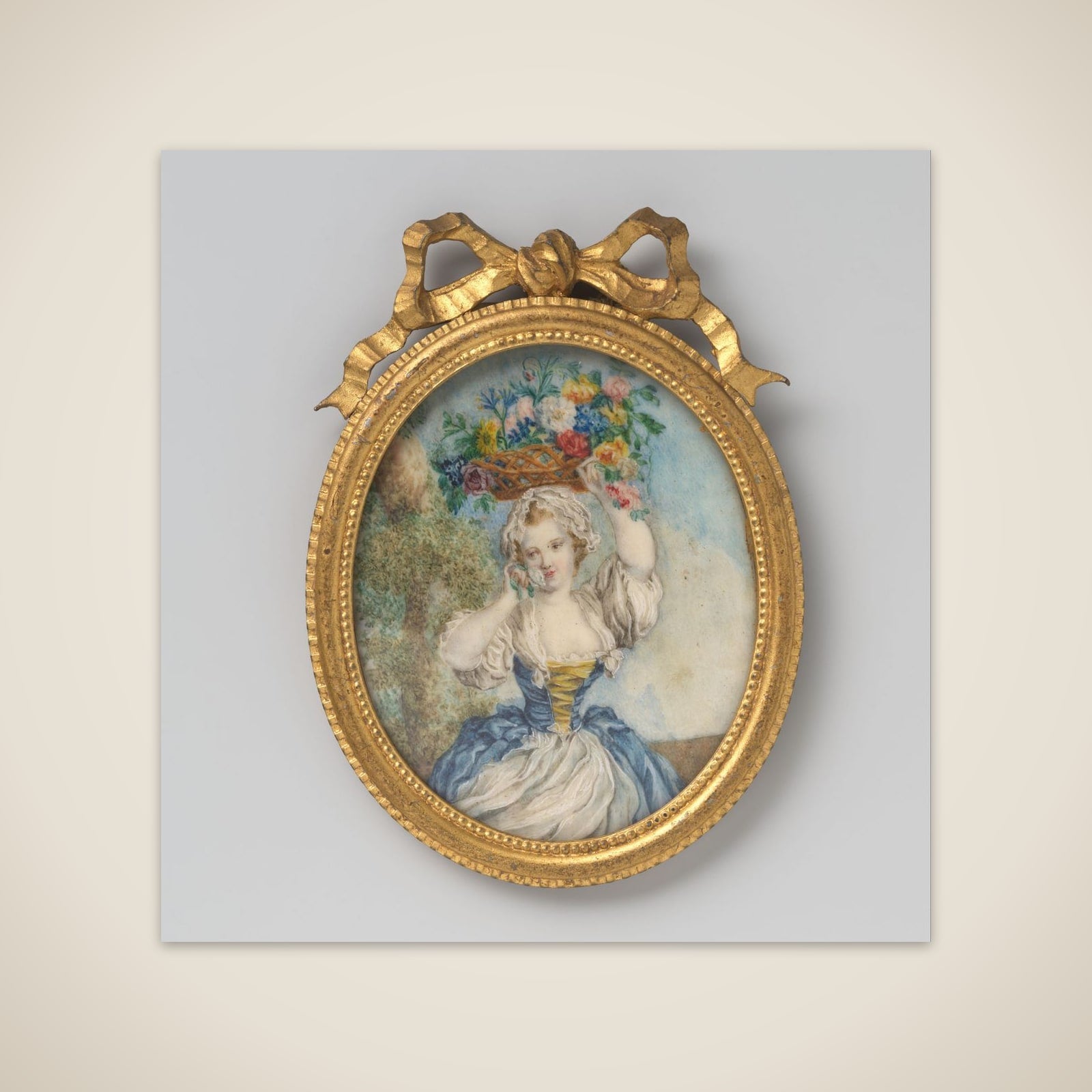 Schilderij with voorstelling van een girl with bloemenmand unframed print