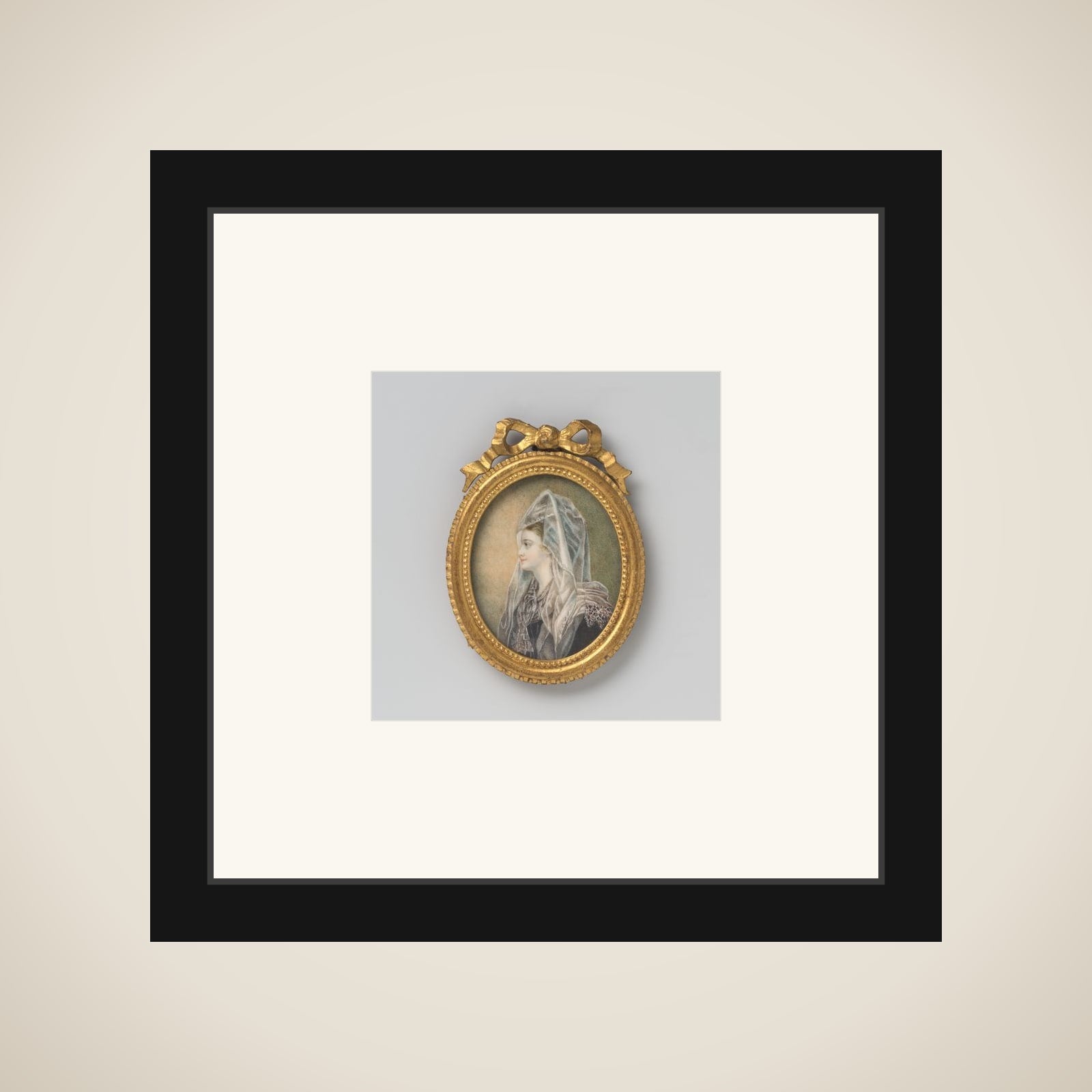 Schilderij met voorstelling van een vrouw met opgeheven rechterarm framed