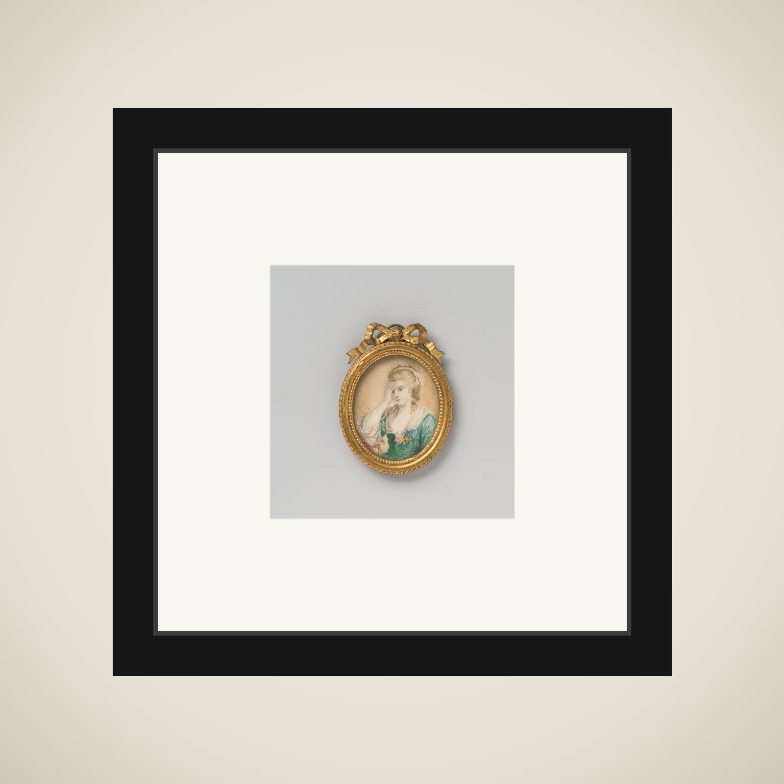 Schilderij met voorstelling van een vrouw met sluier framed