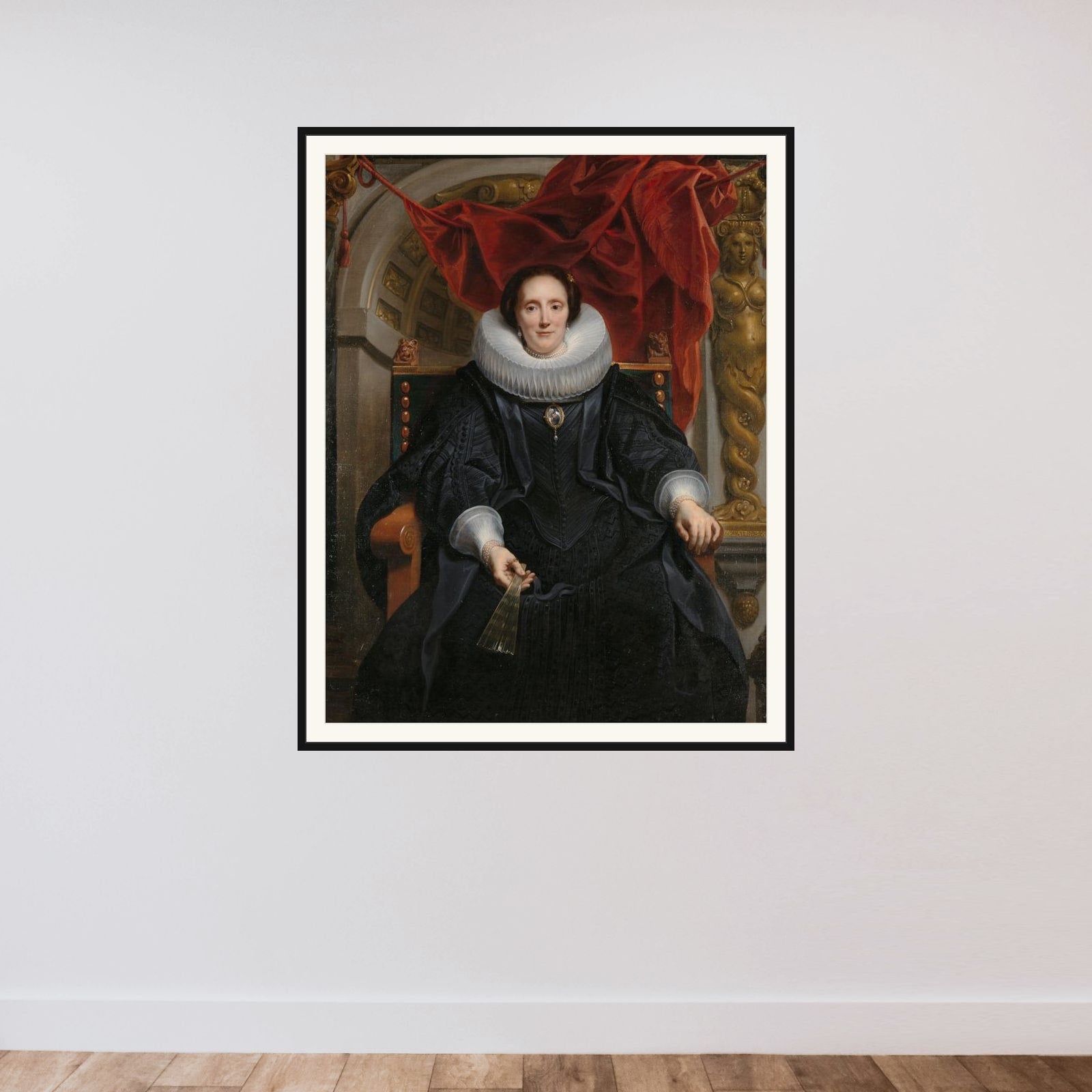 Portrait of Catherine Behaghel framed — shown to scale