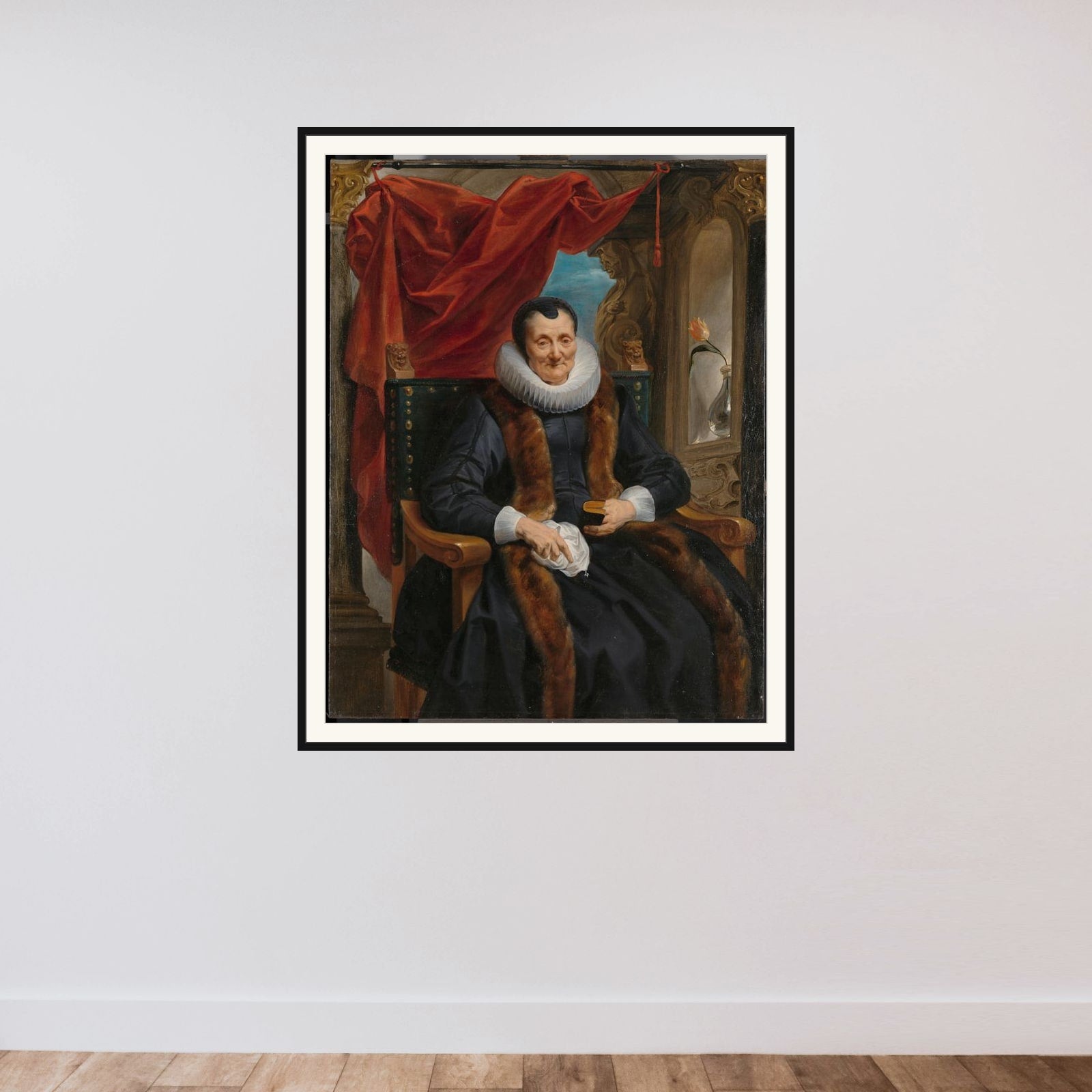 Portrait of Magdalena de Cuyper framed — shown to scale
