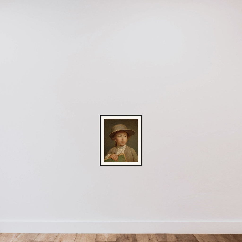 Boy with a Drawing Book framed — shown to scale