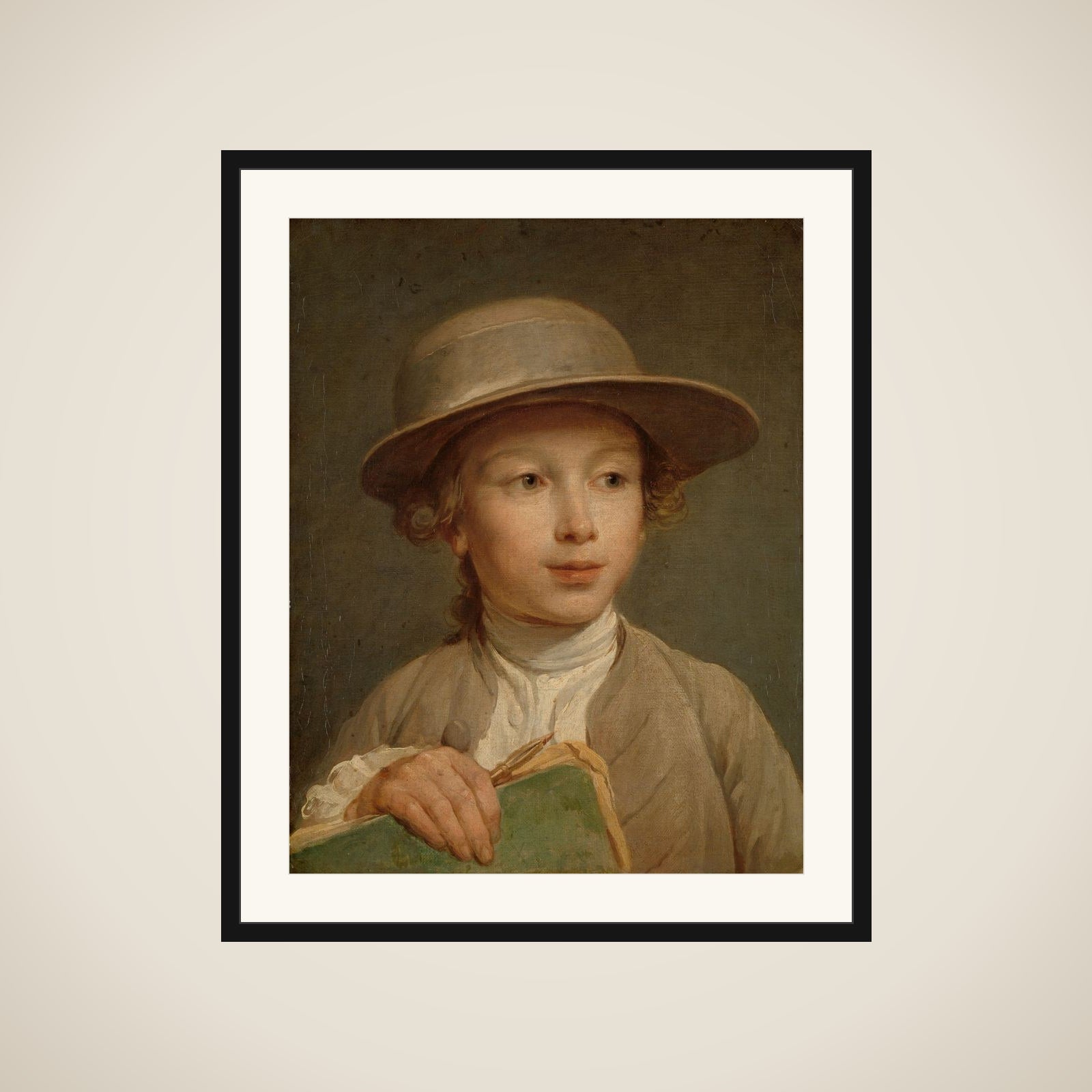 Boy with a Drawing Book framed