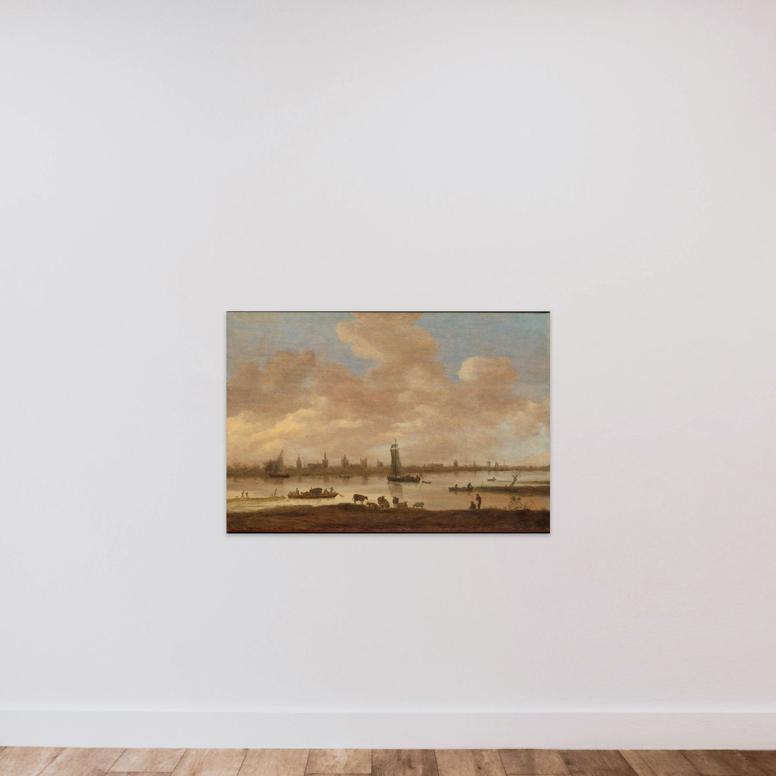 View of an Imaginary Town across a River, with the Tower of Saint Pol in Vianen unframed — shown to scale