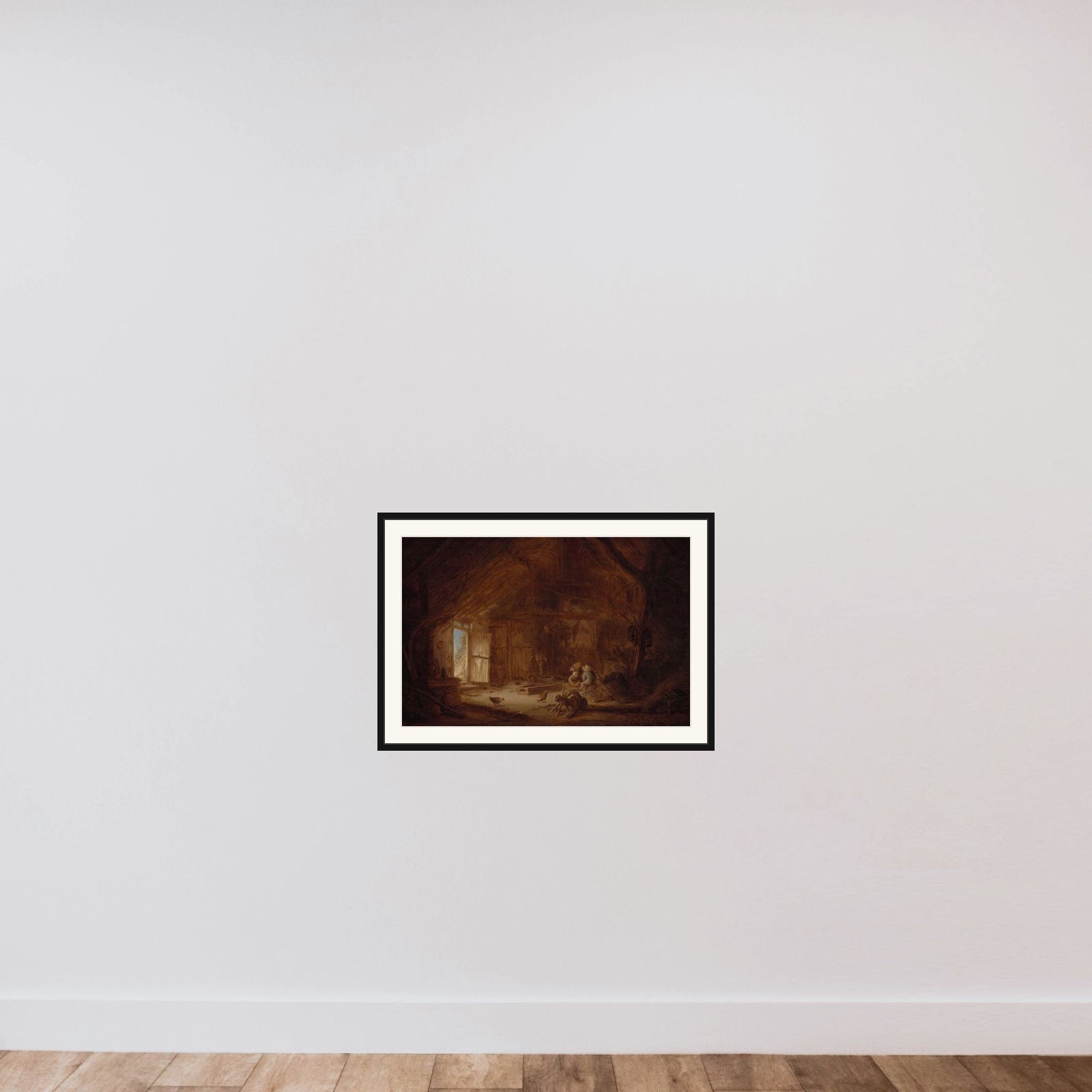 Interior of a Stable with three Children framed — shown to scale