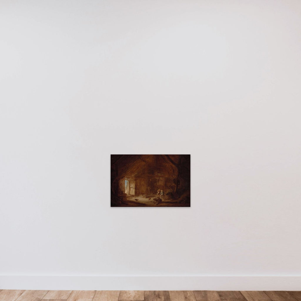 Interior of a Stable with three Children unframed — shown to scale