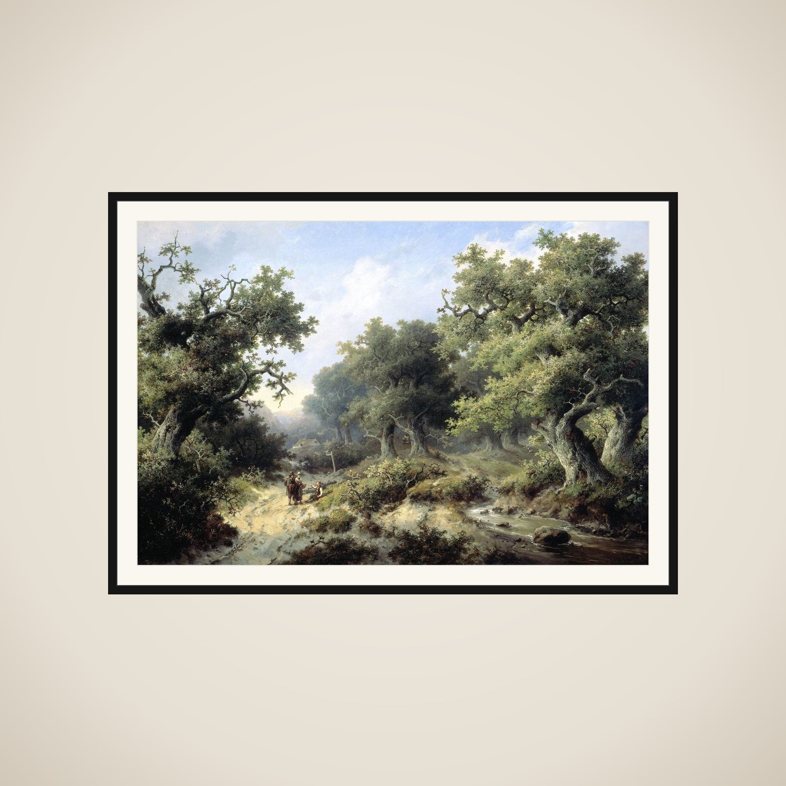 Boslandschap met reizigers framed
