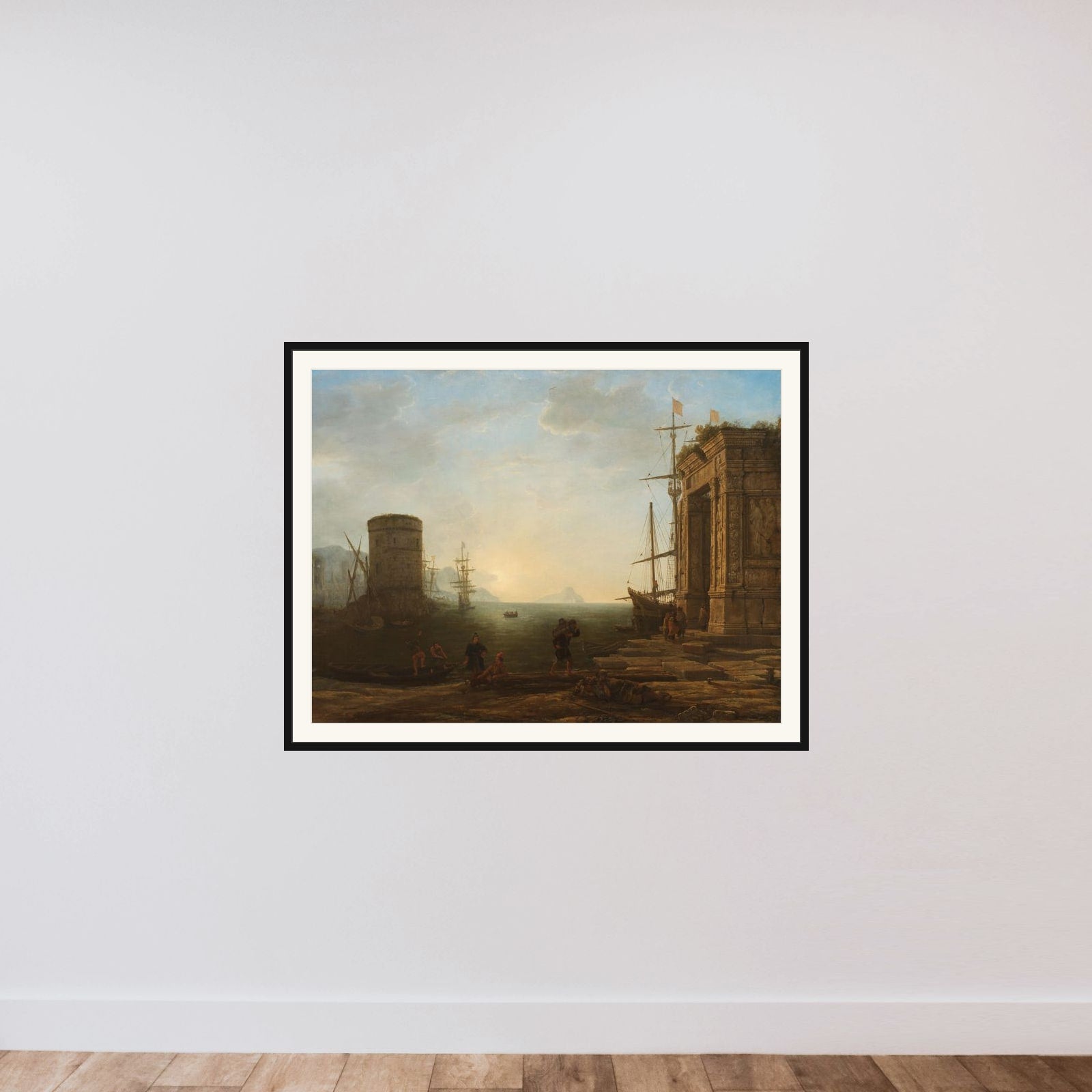 Harbour at Sunrise framed — shown to scale