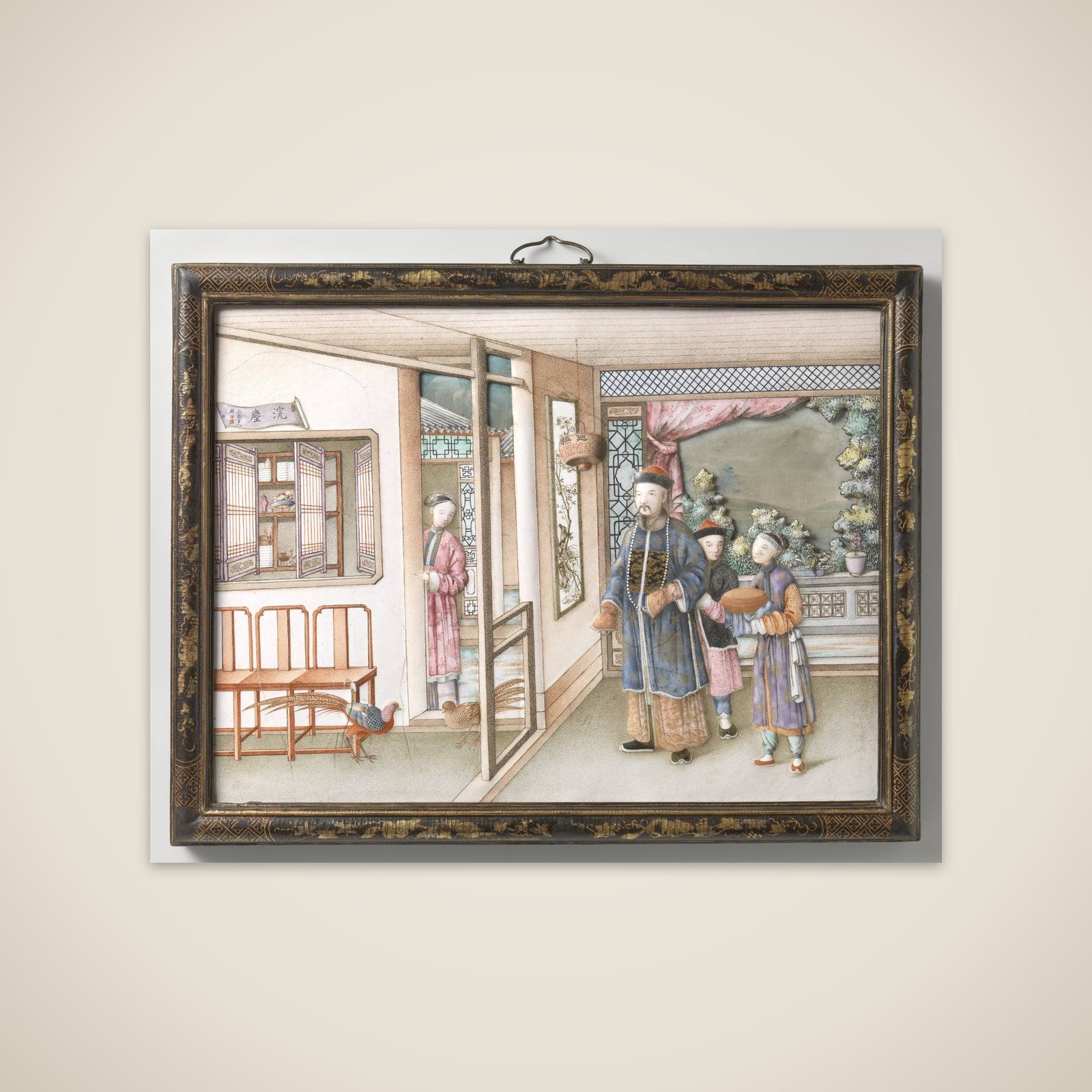 Plaque depicting a mandarin’s visit unframed print