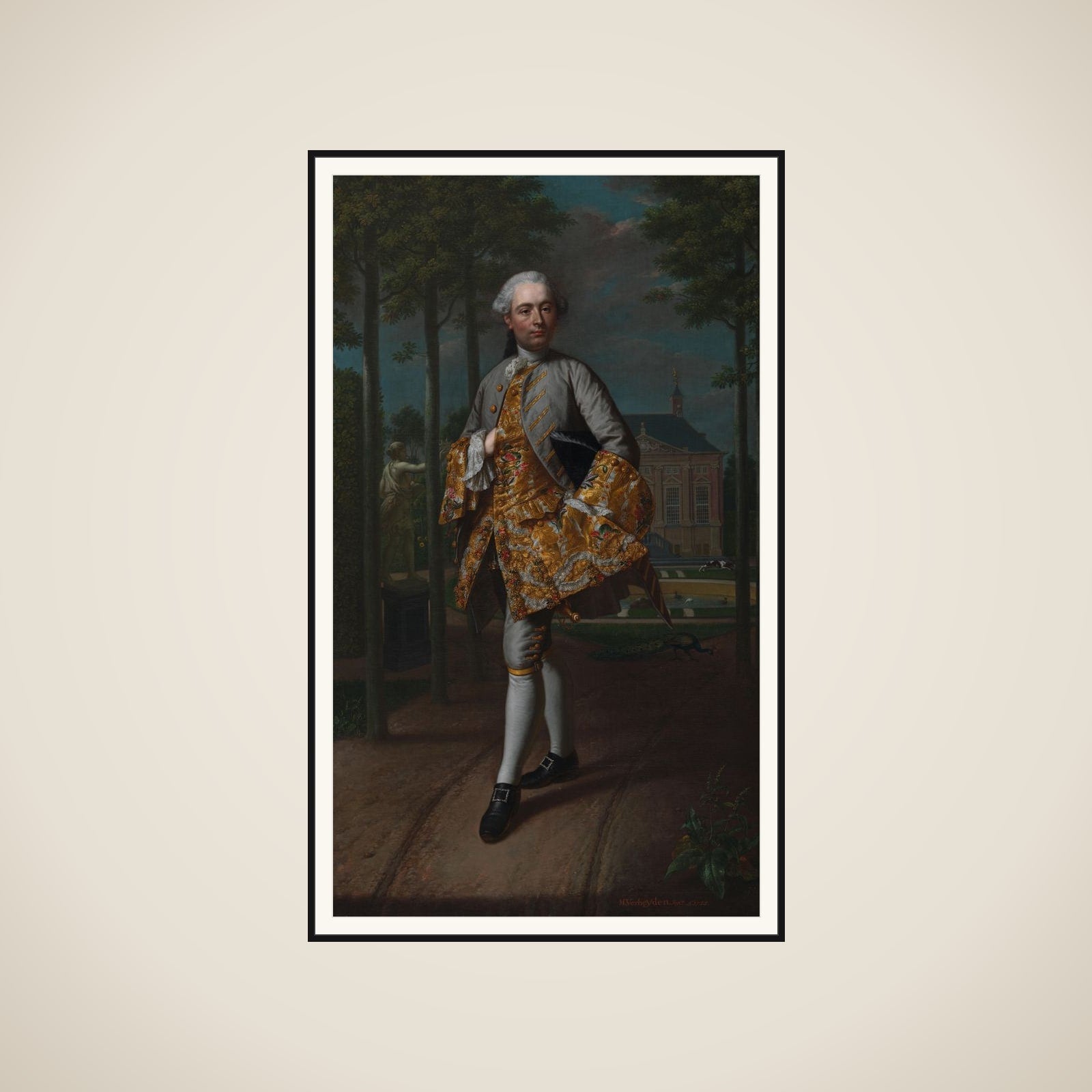 Gerard Cornelis van Riebeeck (1722-1759), Secretary of Delft, presumably standing in front of his Country House Essensteyn at Voorburg framed