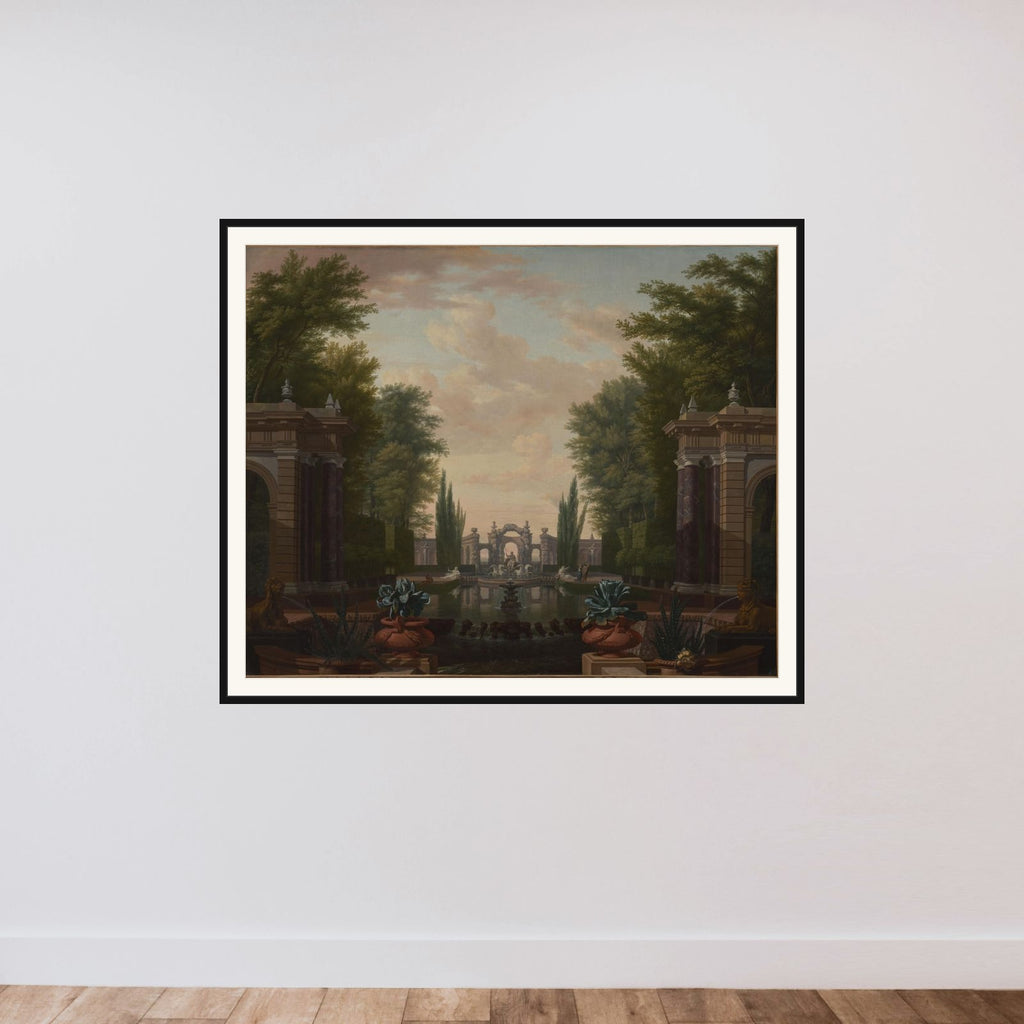 Water Terrace with Statues and Fountains in a Park framed — shown to scale