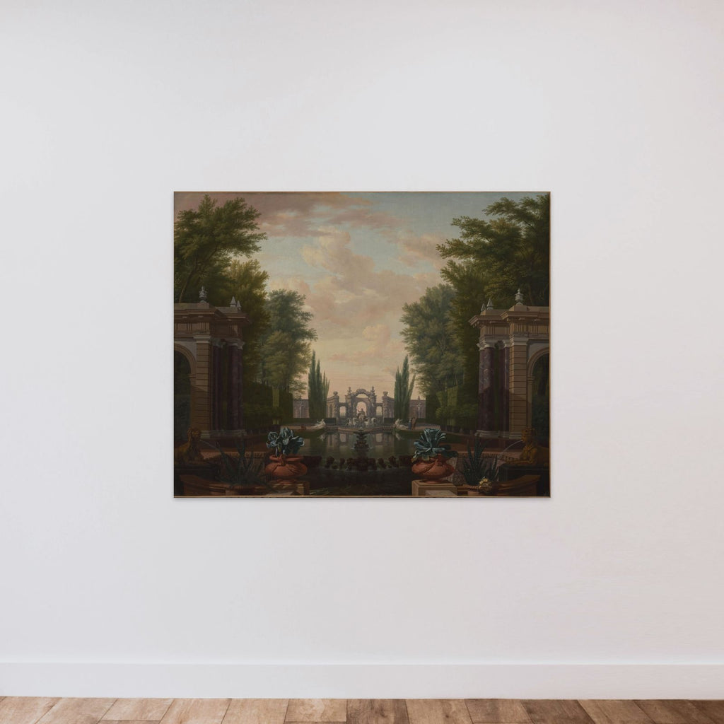 Water Terrace with Statues and Fountains in a Park unframed — shown to scale