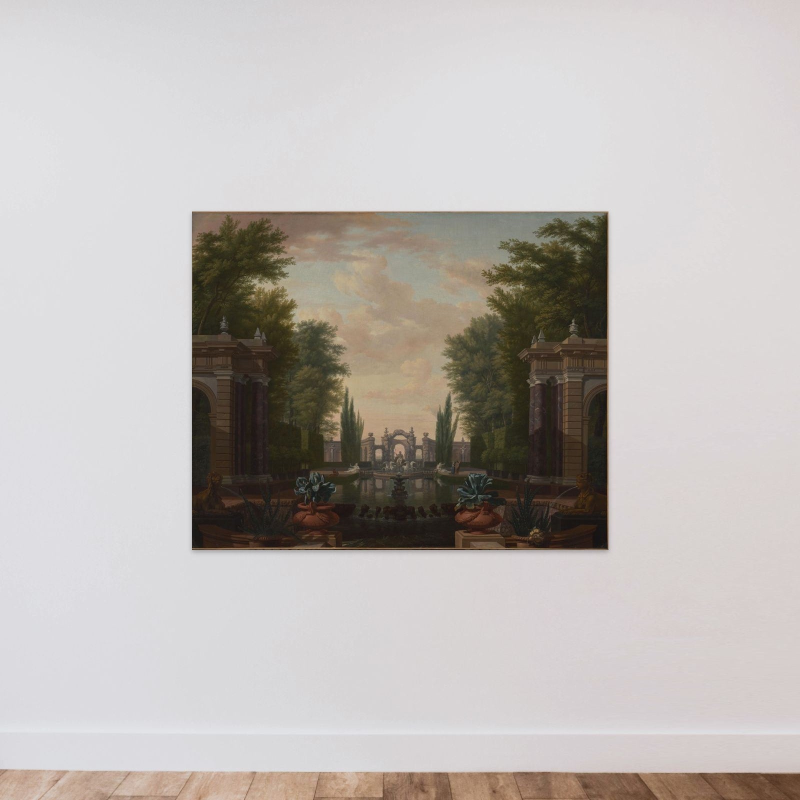 Water Terrace with Statues and Fountains in a Park unframed — shown to scale