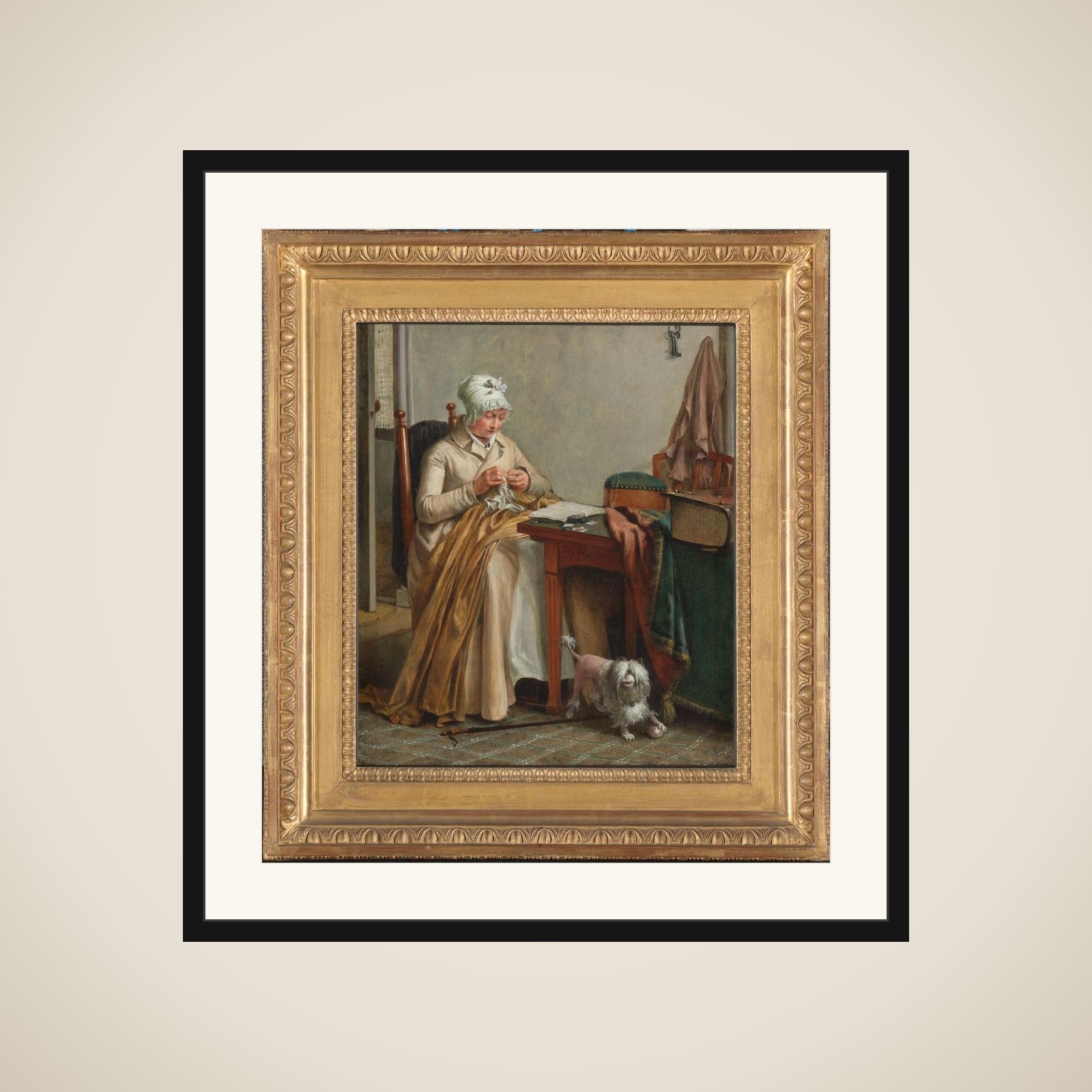 Interior with a Woman Sewing framed