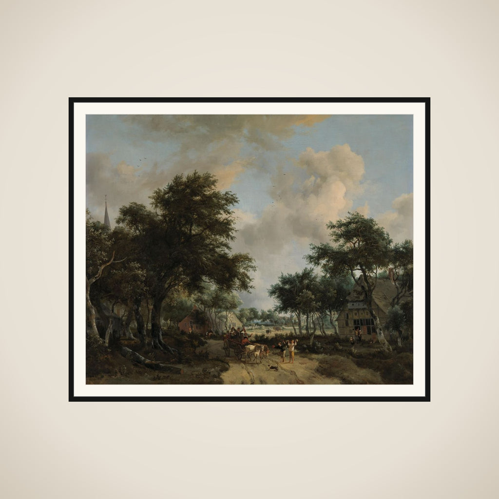 Wooded Landscape with Merrymakers in a Cart framed