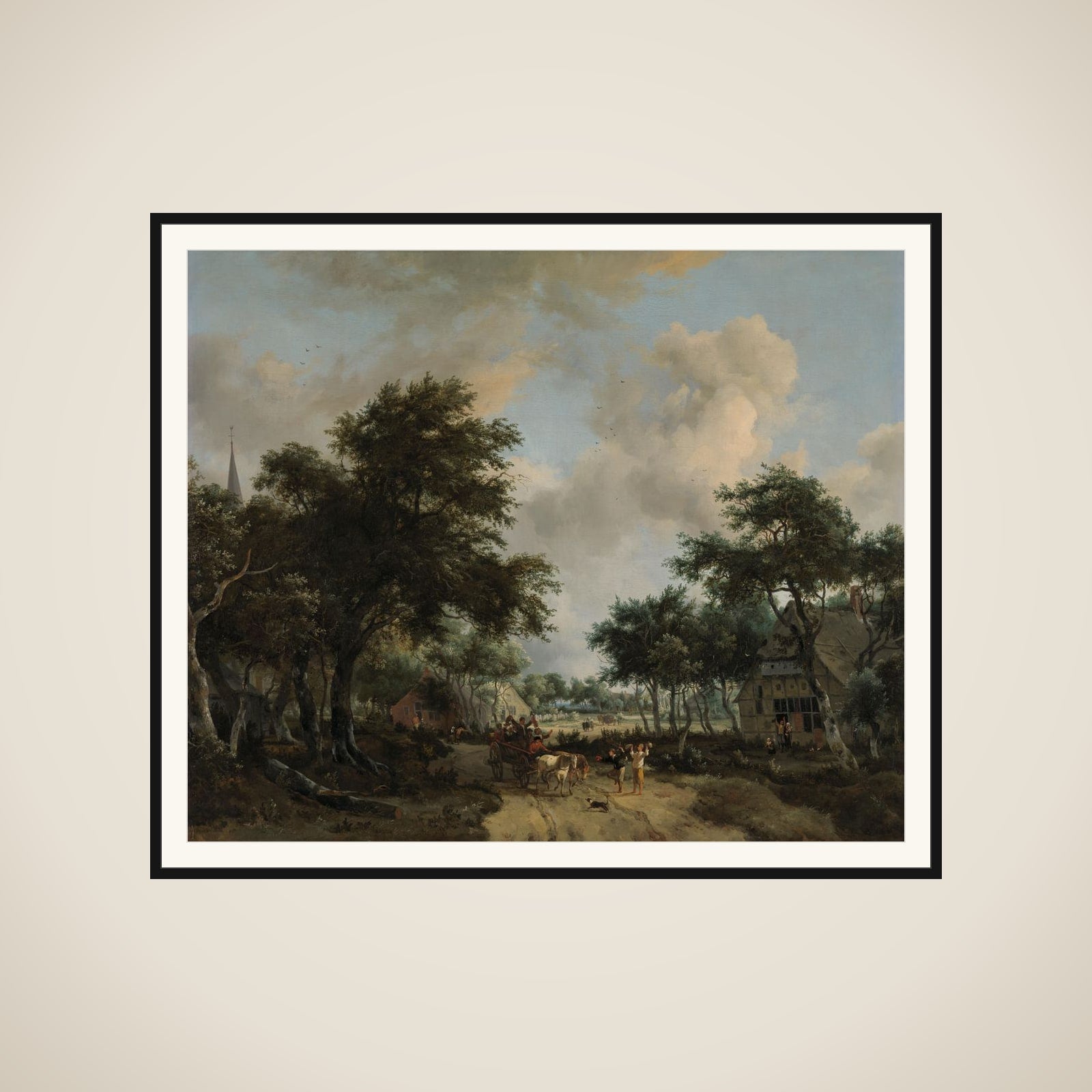 Wooded Landscape with Merrymakers in a Cart framed