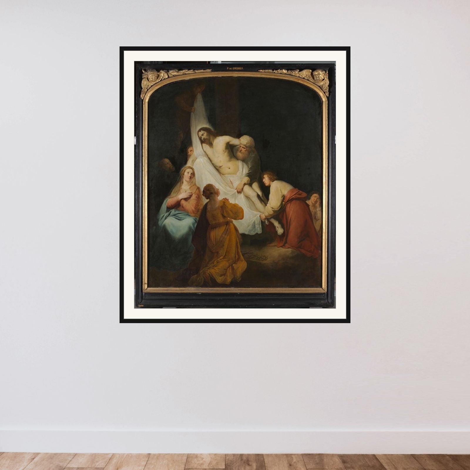 The Descent from the Cross framed — shown to scale