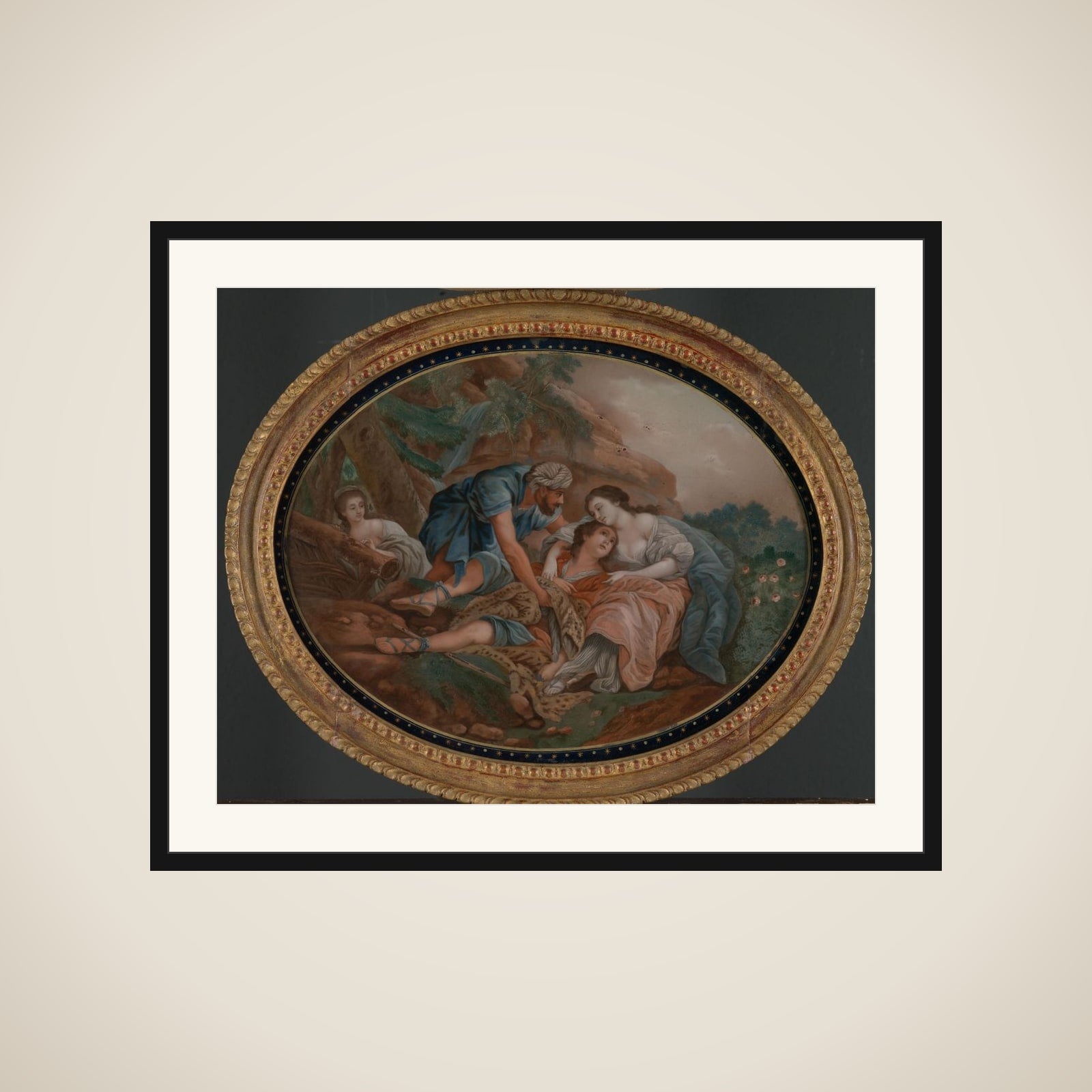 Fête galante scene framed