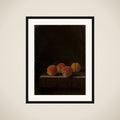 Four Apricots on a Stone Plinth framed
