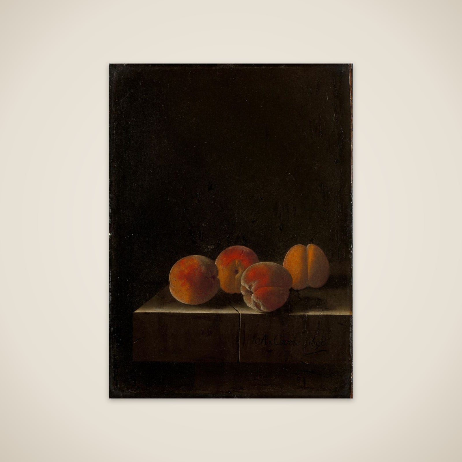 Four Apricots on a Stone Plinth unframed print
