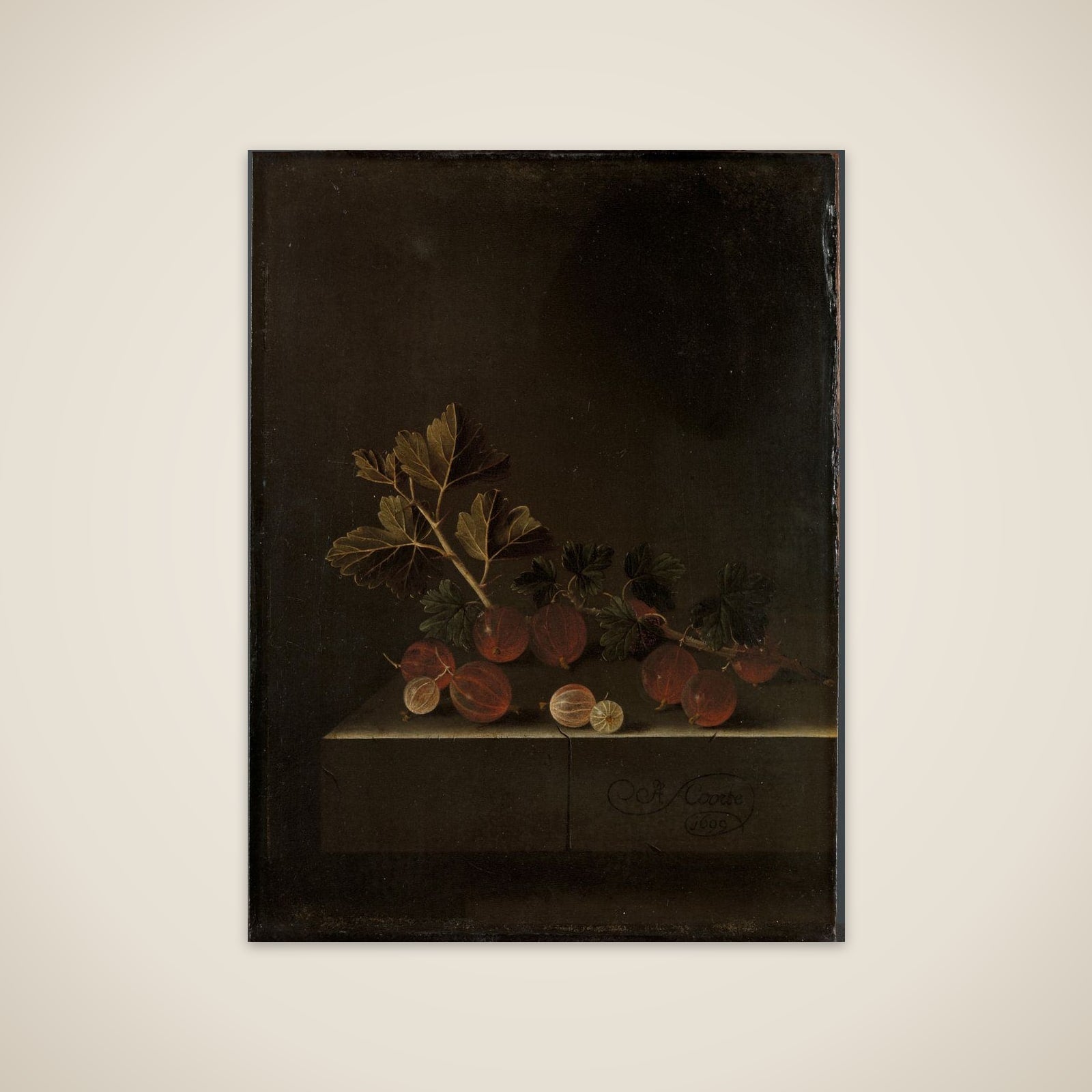 A Sprig of Gooseberries on a Stone Plinth unframed print