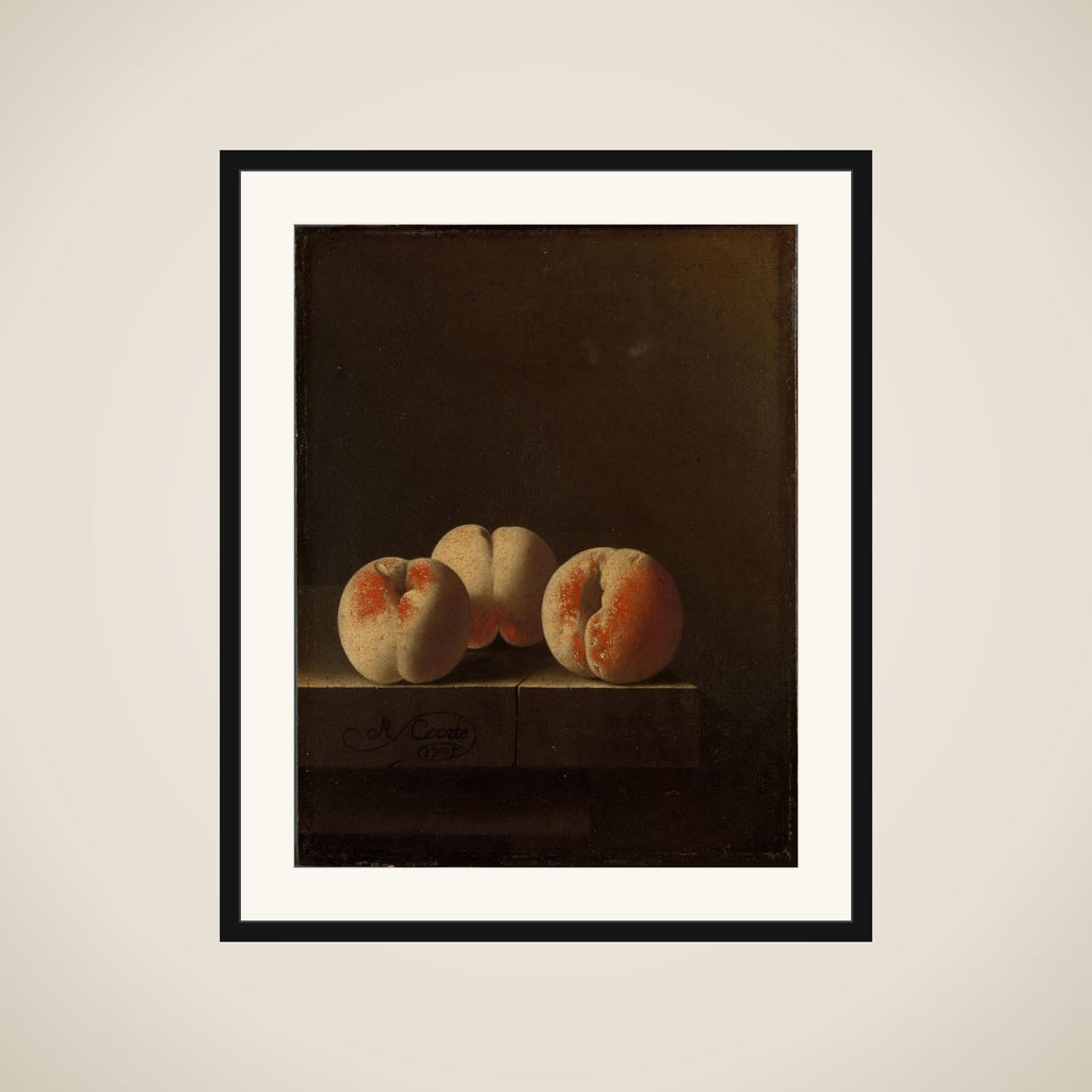 Three Peaches on a Stone Plinth framed
