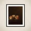 Three Peaches on a Stone Plinth framed
