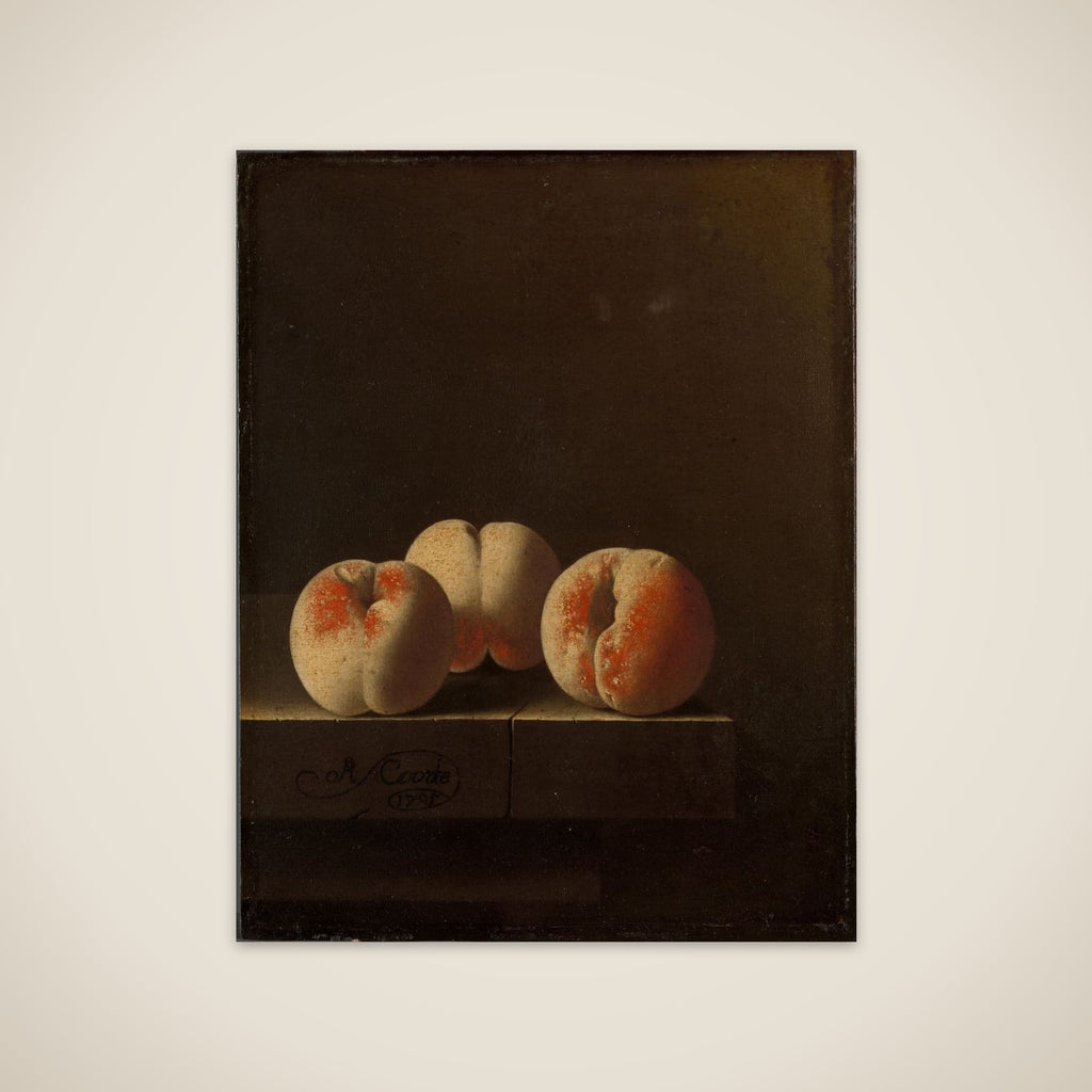 Three Peaches on a Stone Plinth unframed print