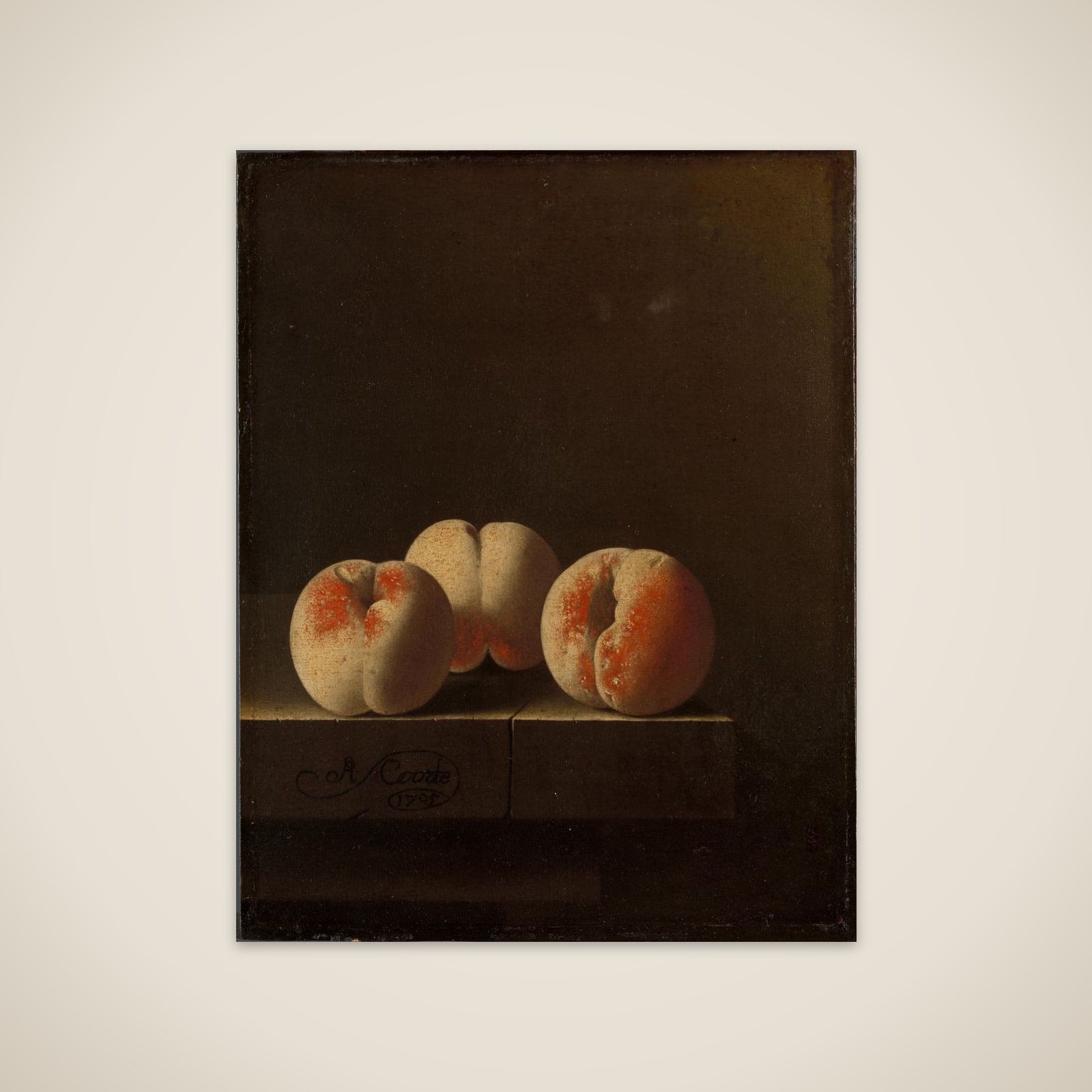 Three Peaches on a Stone Plinth unframed print