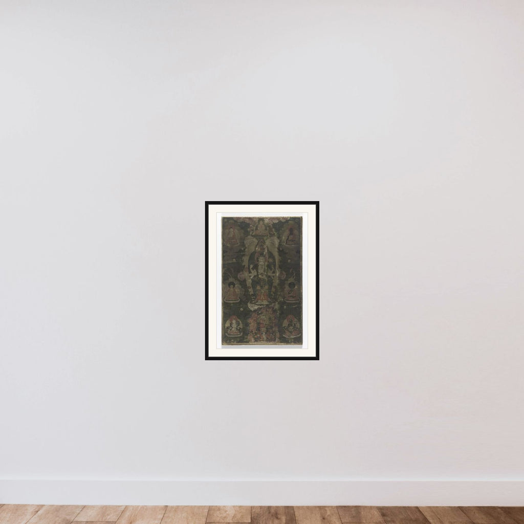 Tangka met een voorstelling van de Elfhoofdige Avalokiteshvara. framed — shown to scale