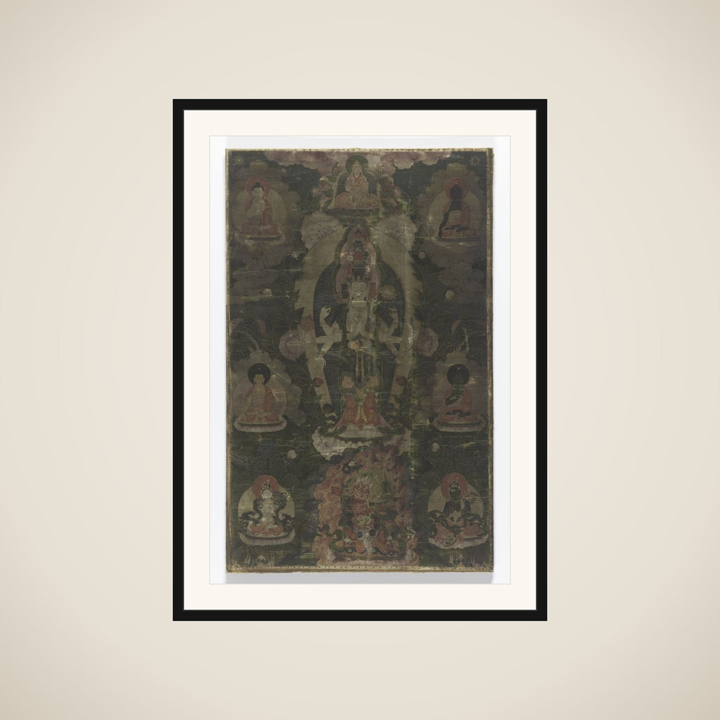 Tangka met een voorstelling van de Elfhoofdige Avalokiteshvara. framed