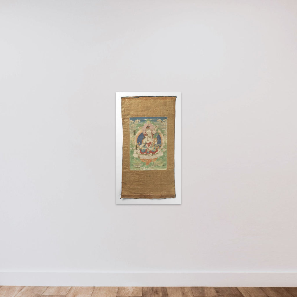 Tangka met een voorstelling van de Witte Tara unframed — shown to scale