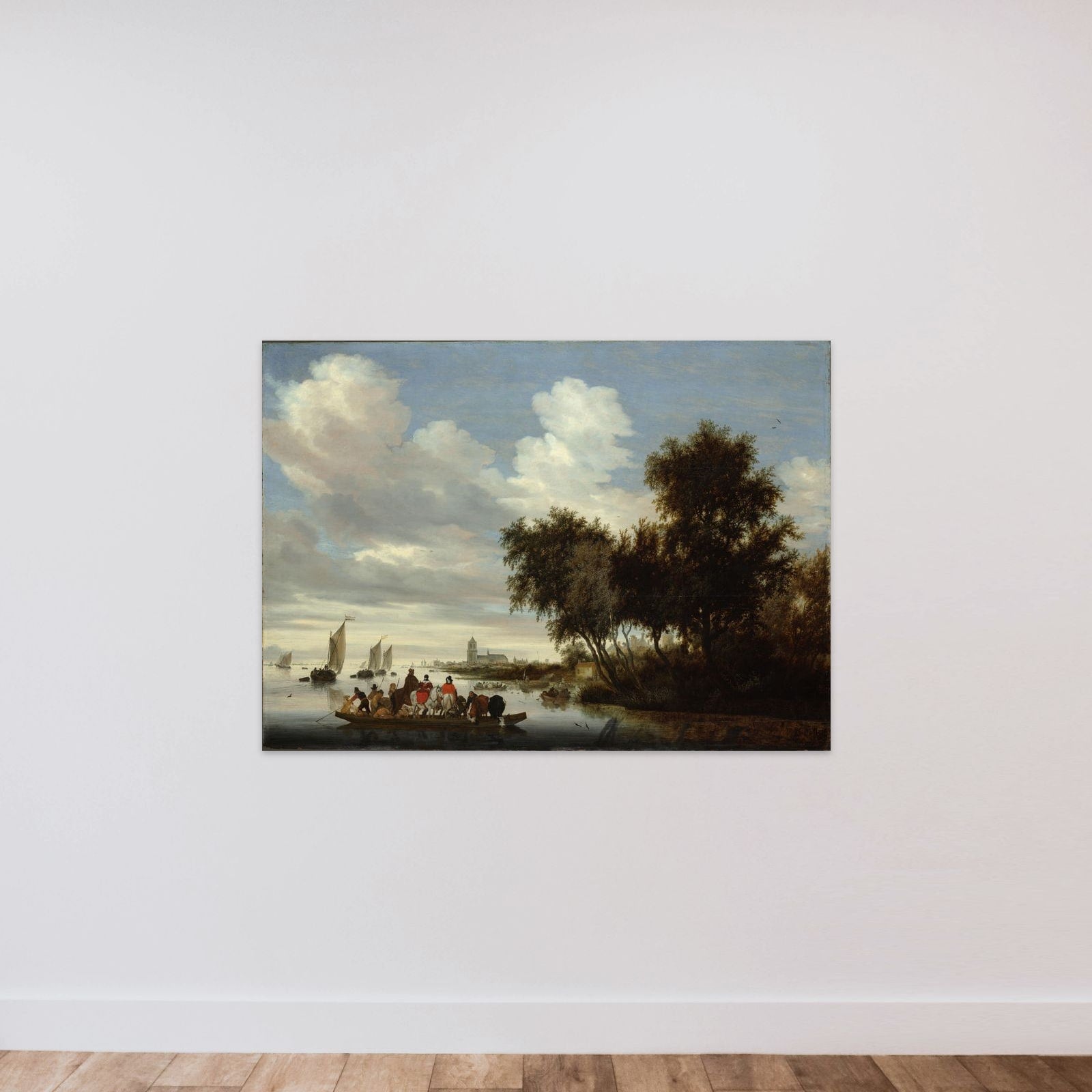 River Landscape with Ferry unframed — shown to scale