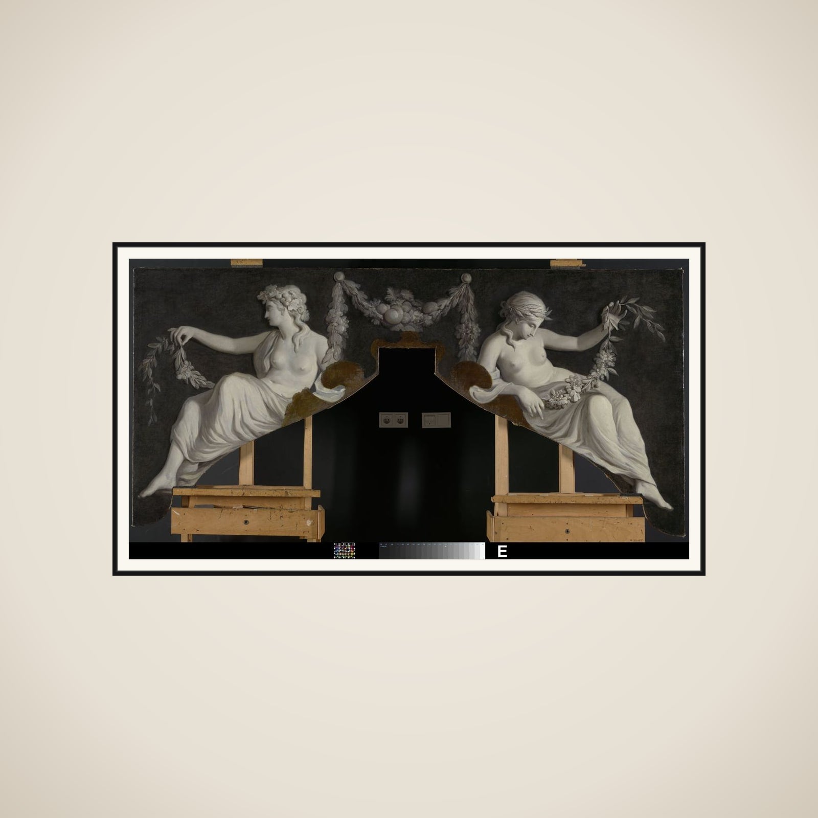 Overdoor with Representation of Two Reclining Women with Garlands framed