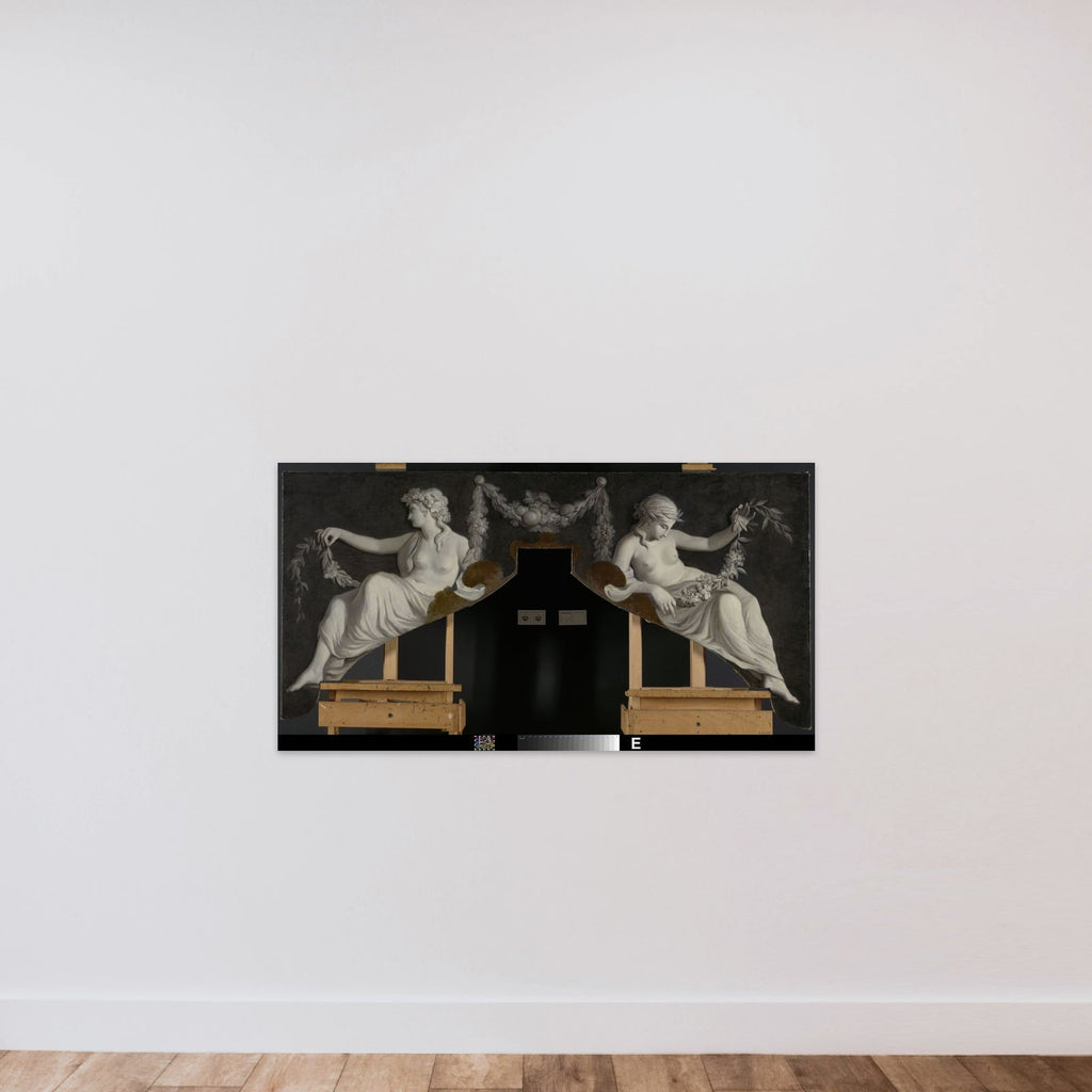 Overdoor with Representation of Two Reclining Women with Garlands unframed — shown to scale