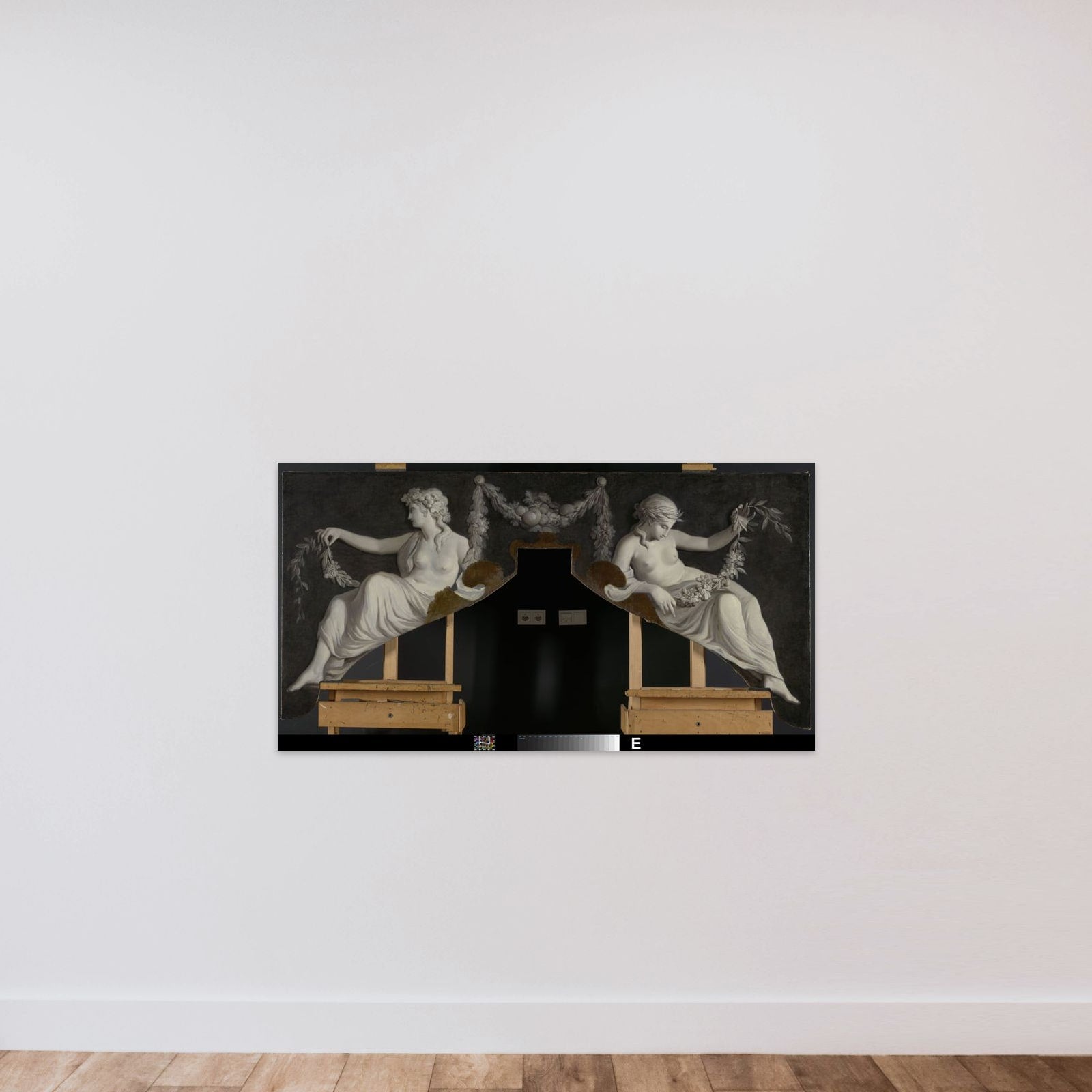 Overdoor with Representation of Two Reclining Women with Garlands unframed — shown to scale
