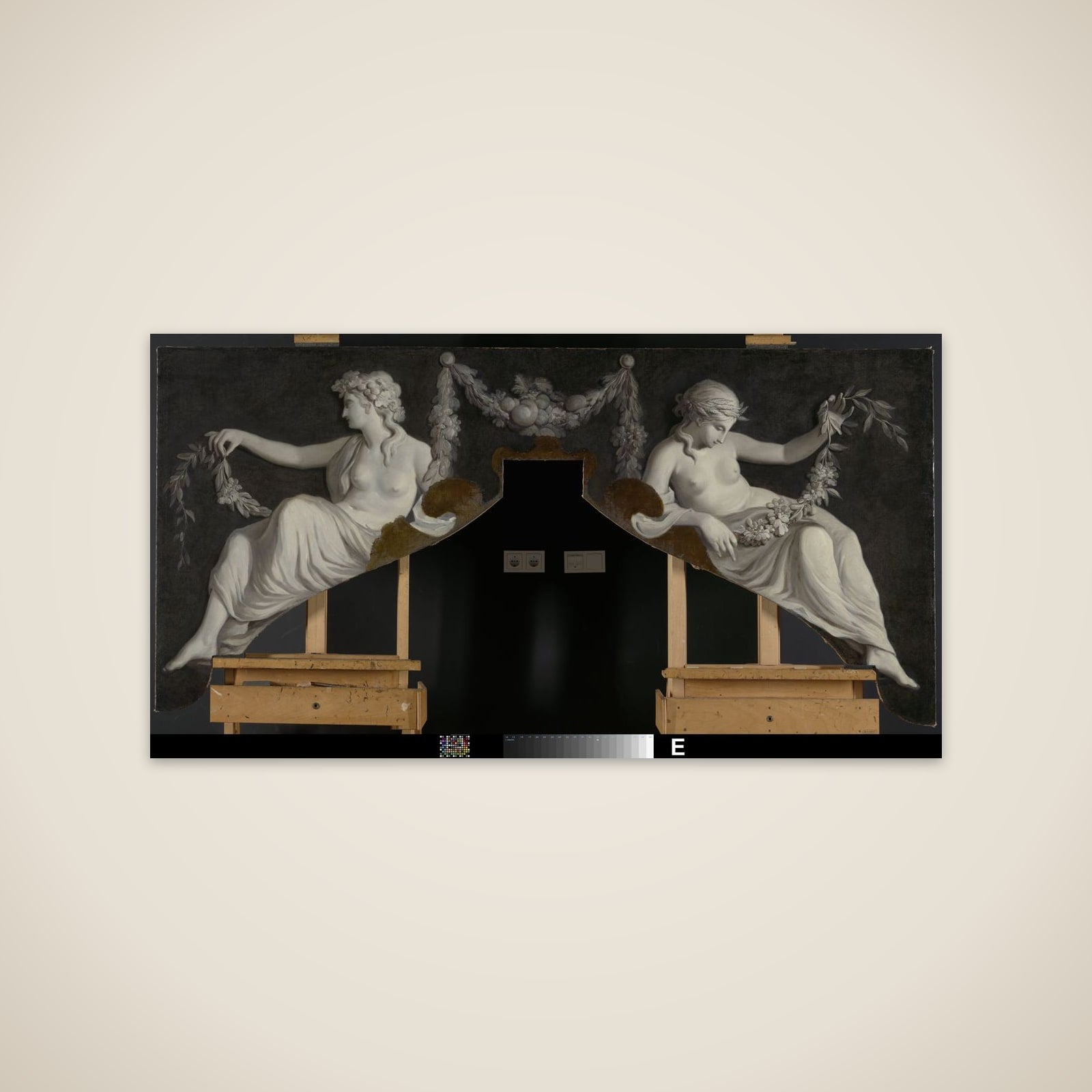 Overdoor with Representation of Two Reclining Women with Garlands unframed print
