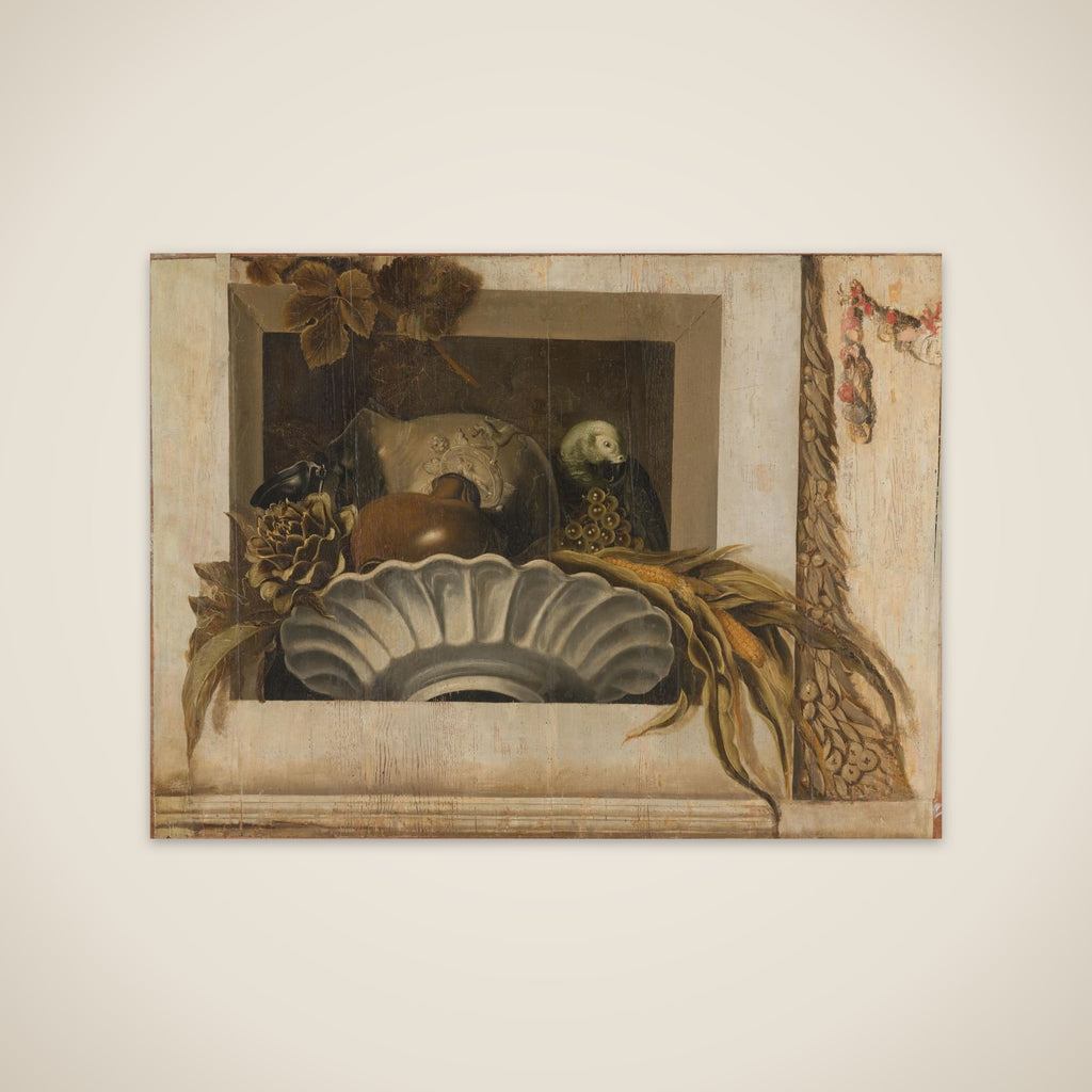 Still Life with a Bowl of Corn, Artichokes, Grapes and a Parrot unframed print