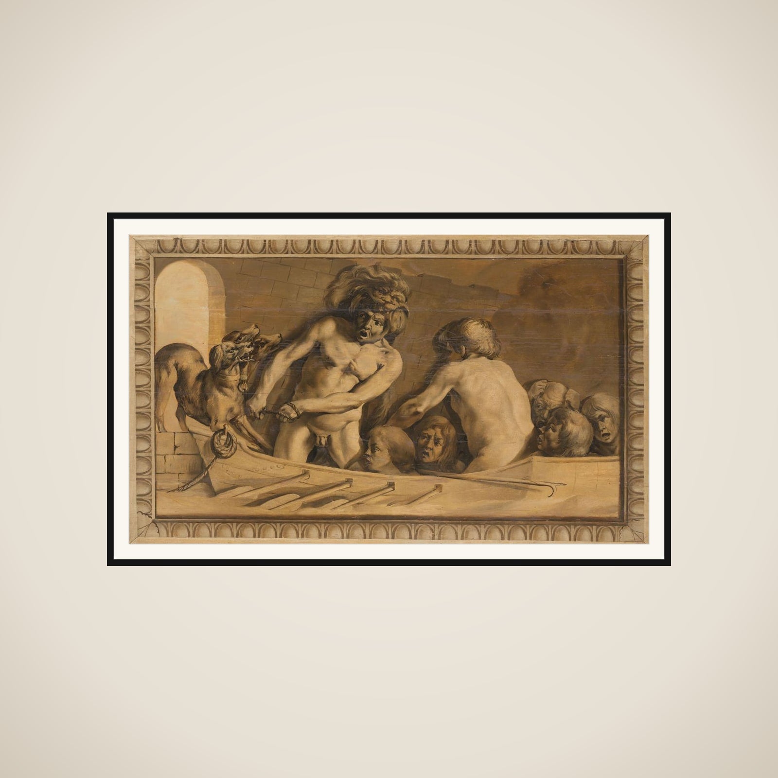 Hercules Gets Cerberus from the Underworld (Charon, the Ferryman of the Styx) framed