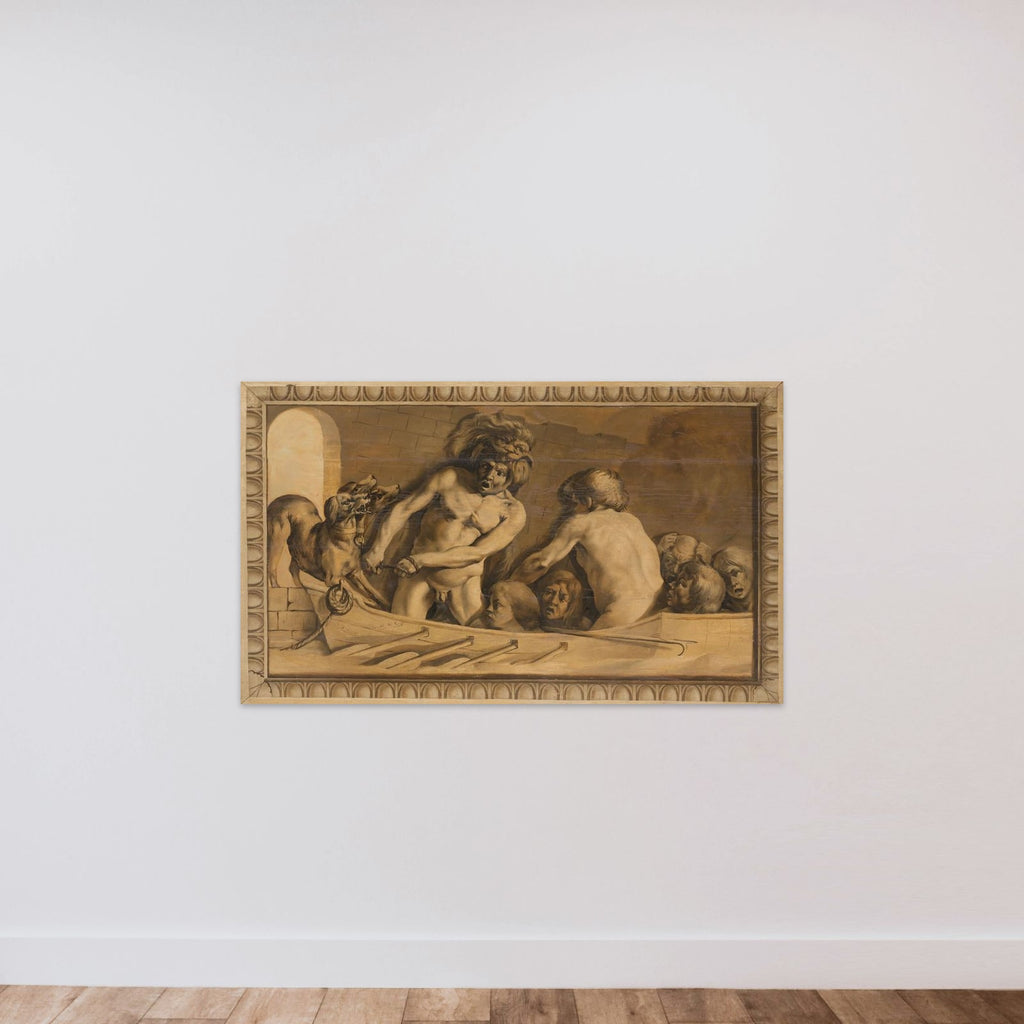 Hercules Gets Cerberus from the Underworld (Charon, the Ferryman of the Styx) unframed — shown to scale