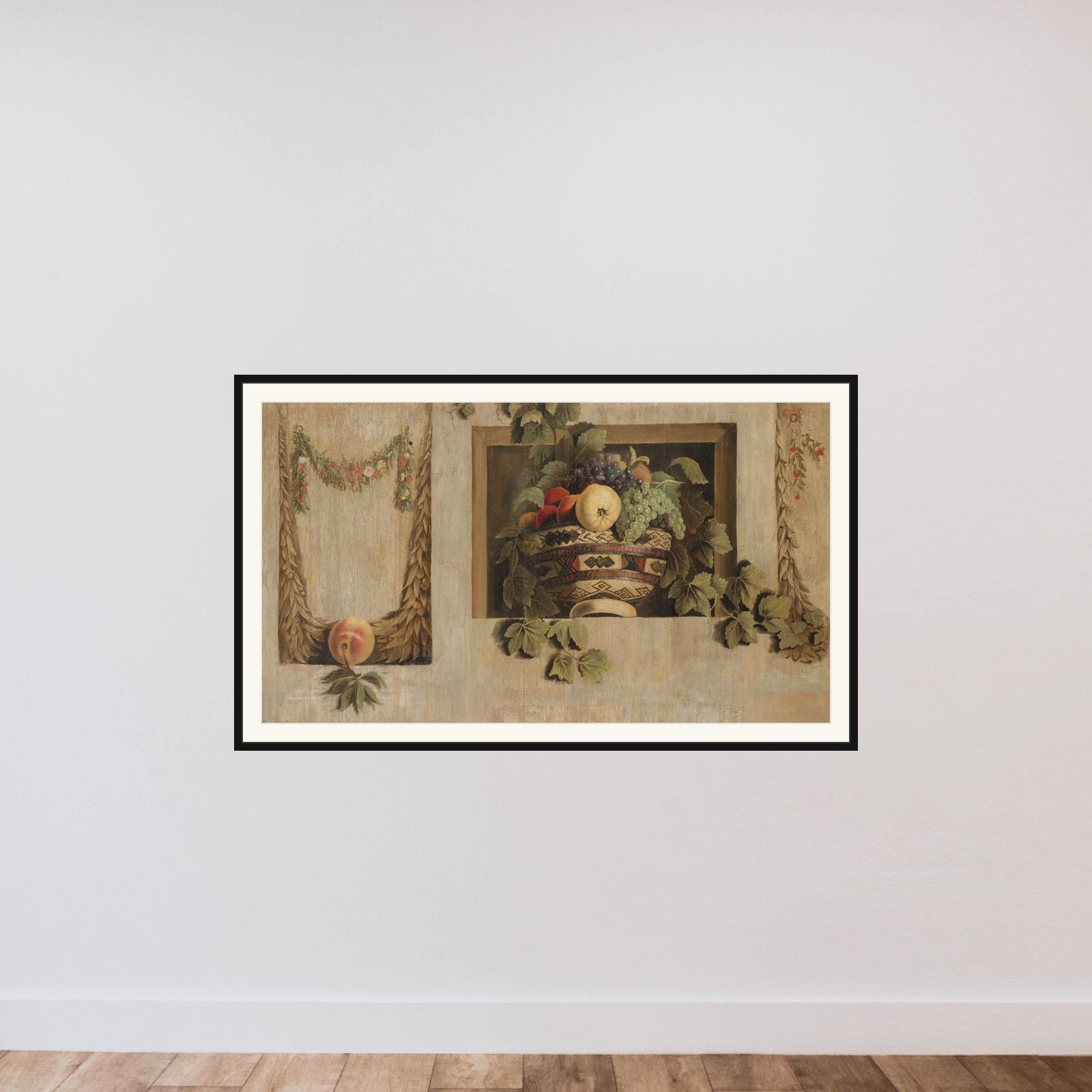 Still Life with Fruit and Flower Garlands framed — shown to scale