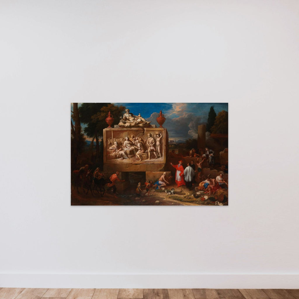 Fantasy Landscape with Saint Charles Borromeo unframed — shown to scale