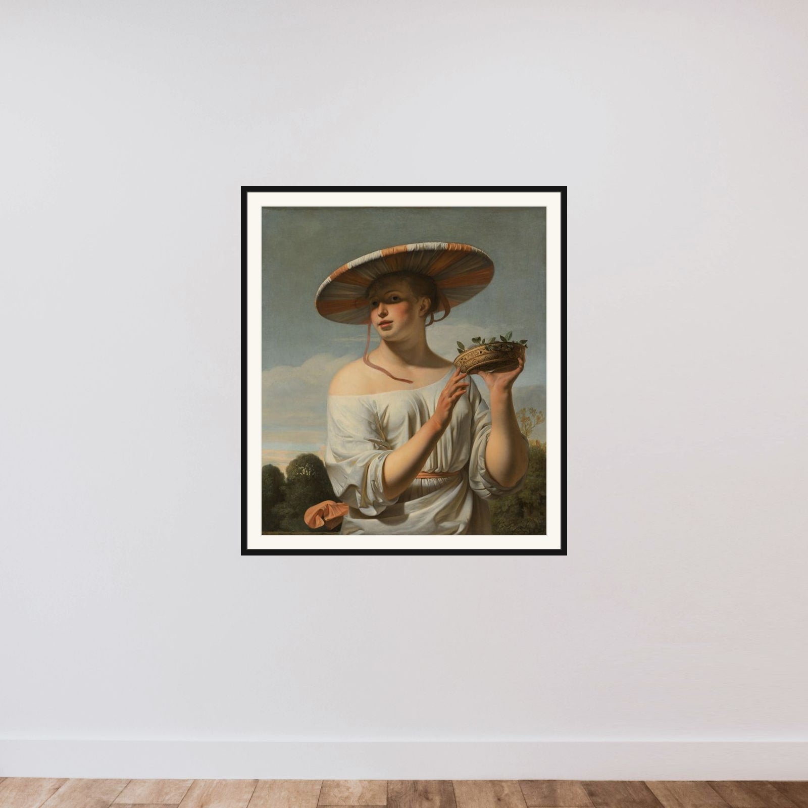 Woman in a Large Hat framed — shown to scale