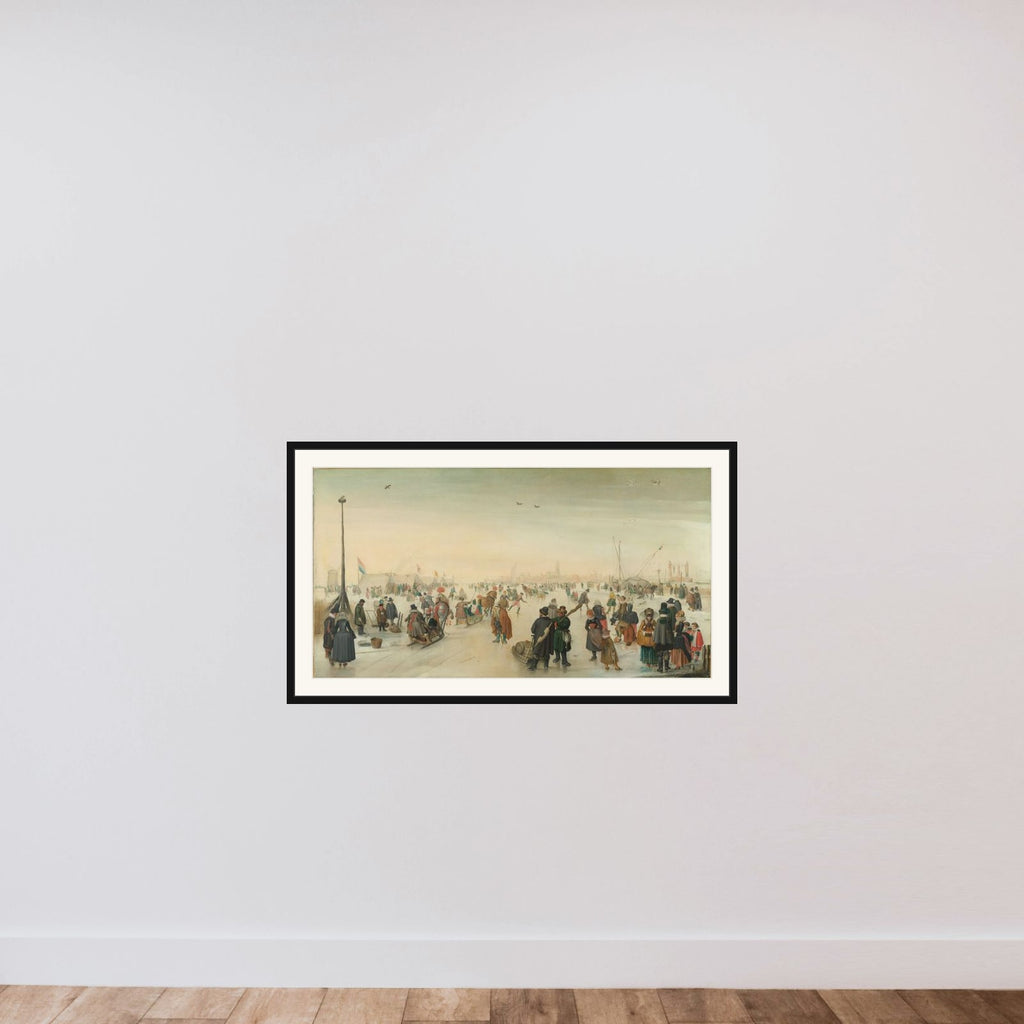 Enjoying the Ice near a Town framed — shown to scale